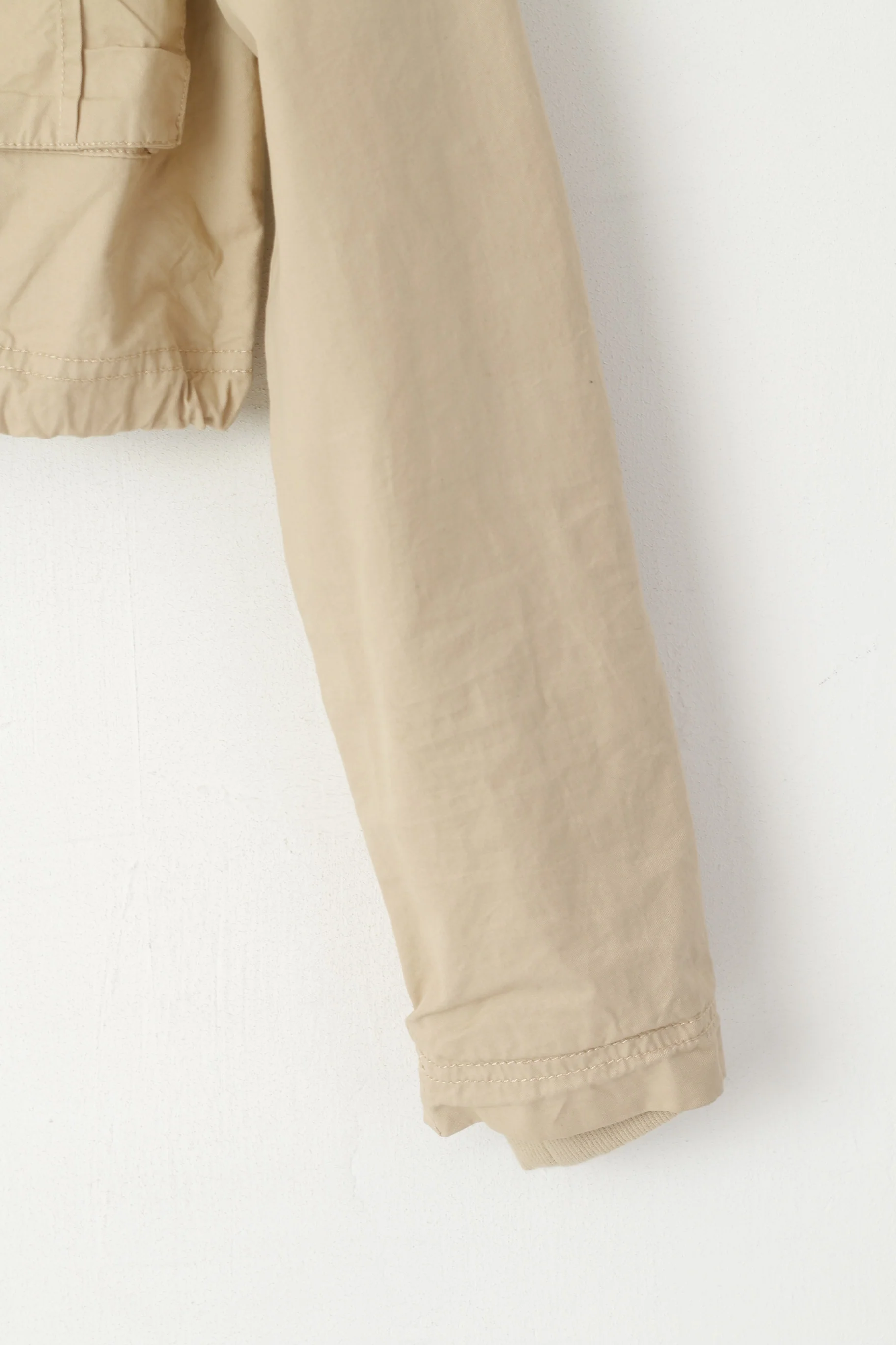 Bershka Women M (S) Jacket Beige Cropped Cotton Snap Pockets Sport Top - Image 4