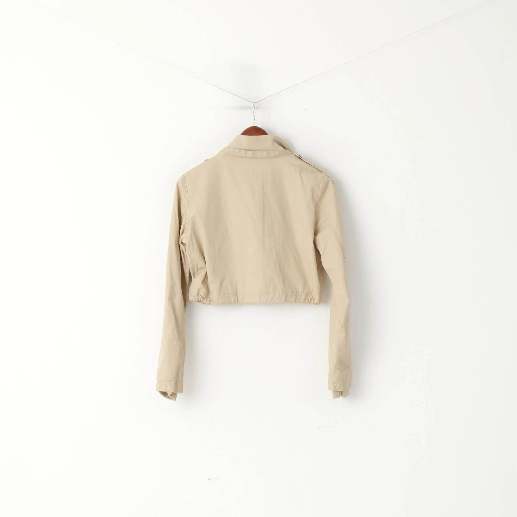 Bershka Women M (S) Jacket Beige Cropped Cotton Snap Pockets Sport Top - Image 7