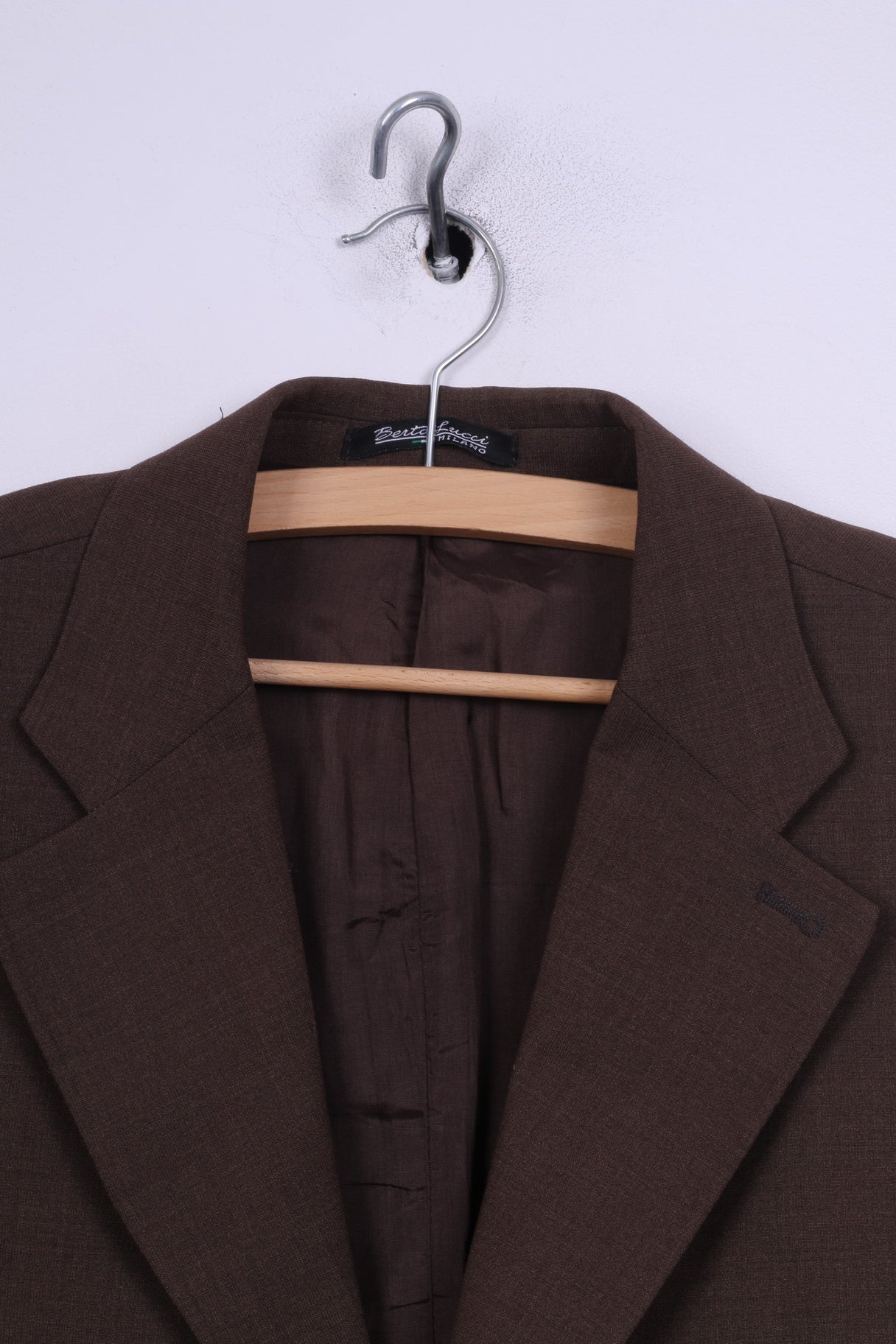 Berto Lucci Milano Mens 48 Blazer Brown Jacket Single Breasted Shoulder Pads Brown - Image 2