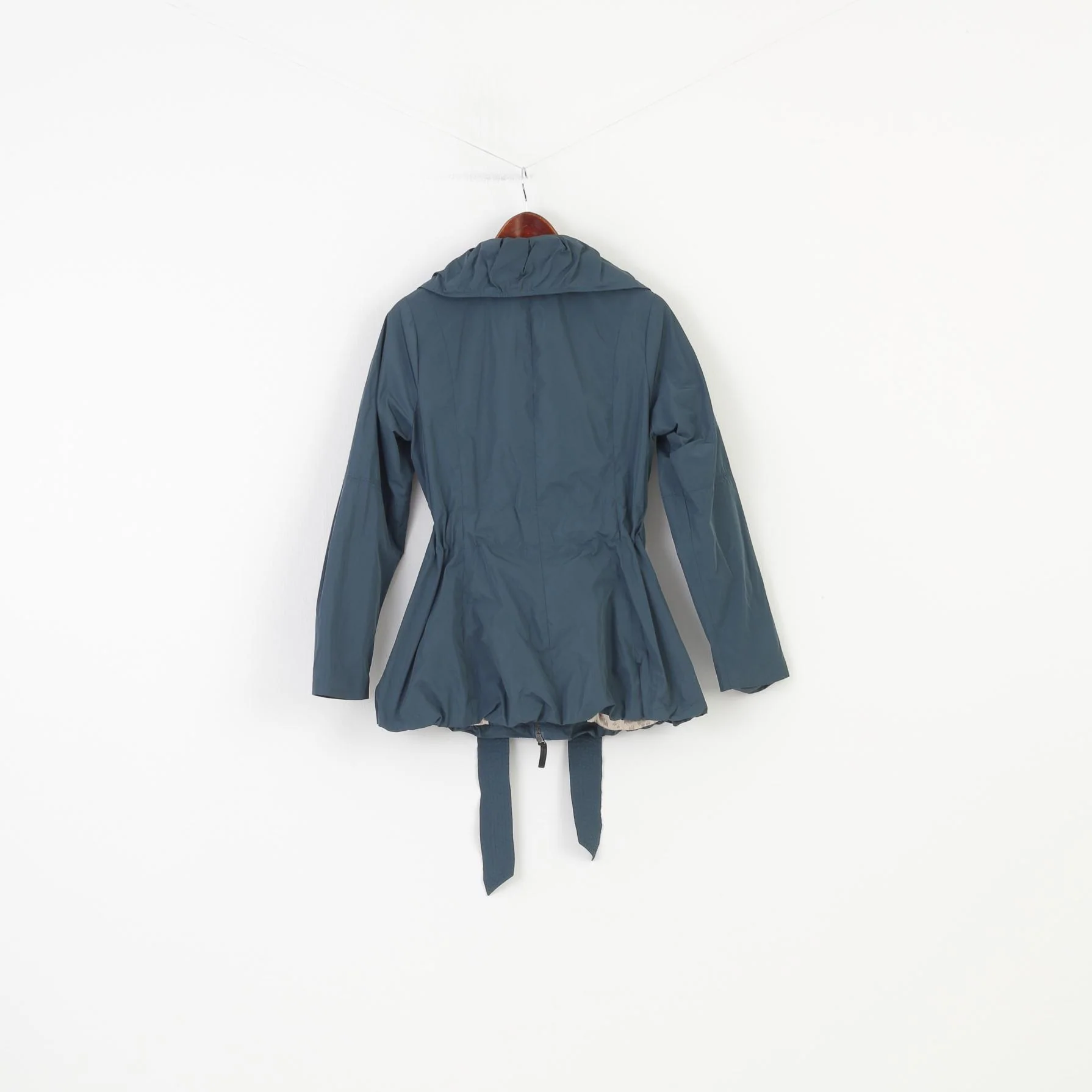 Betty Jackson Black Woman 12 (M) Jacket Green Belt Full Zipper Collar Waist Frills Vintage Top - Image 8