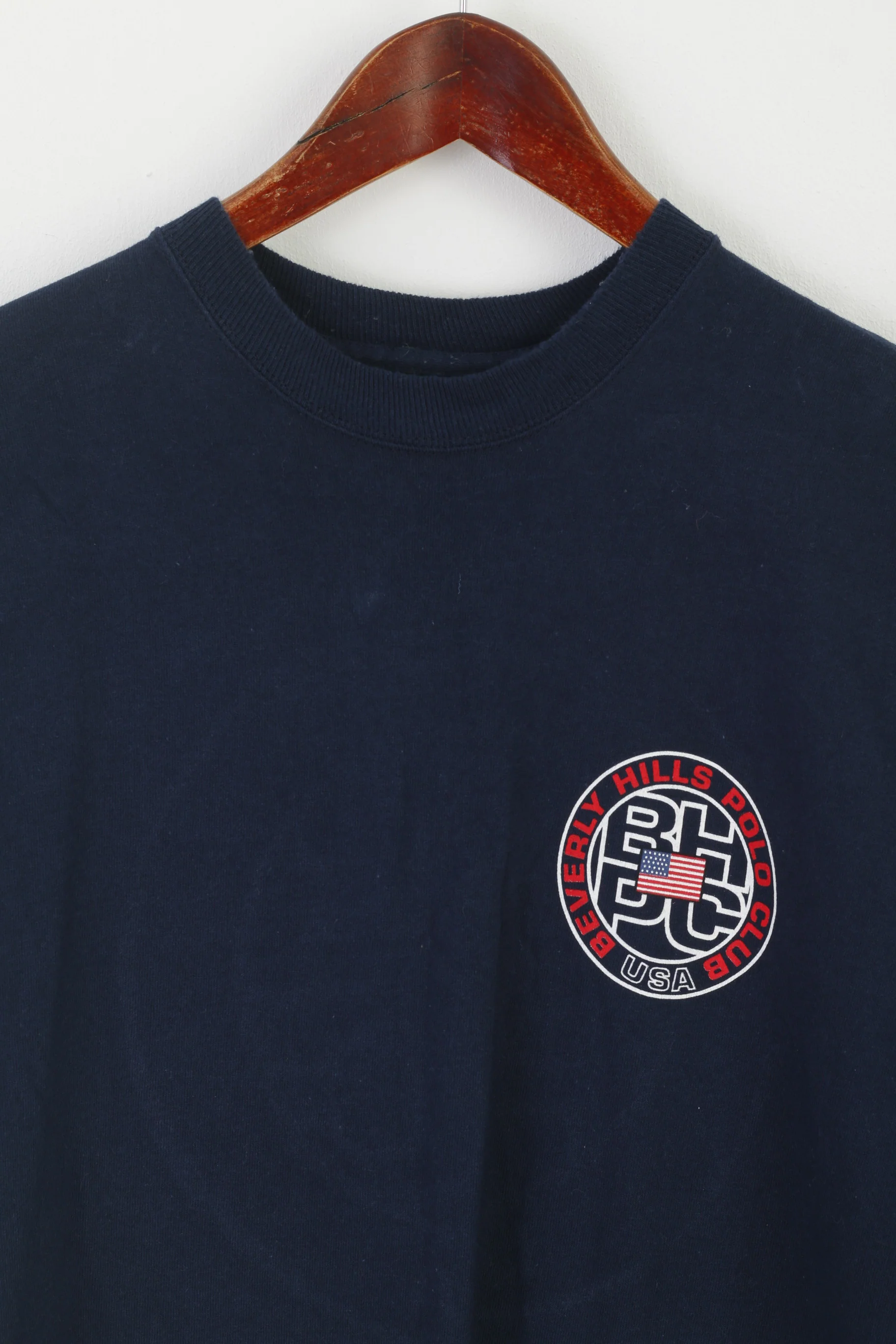 Beverly Hills Men M Shirt Navy Cotton Vintage Crew Neck Polo Club Summer Top - Image 2