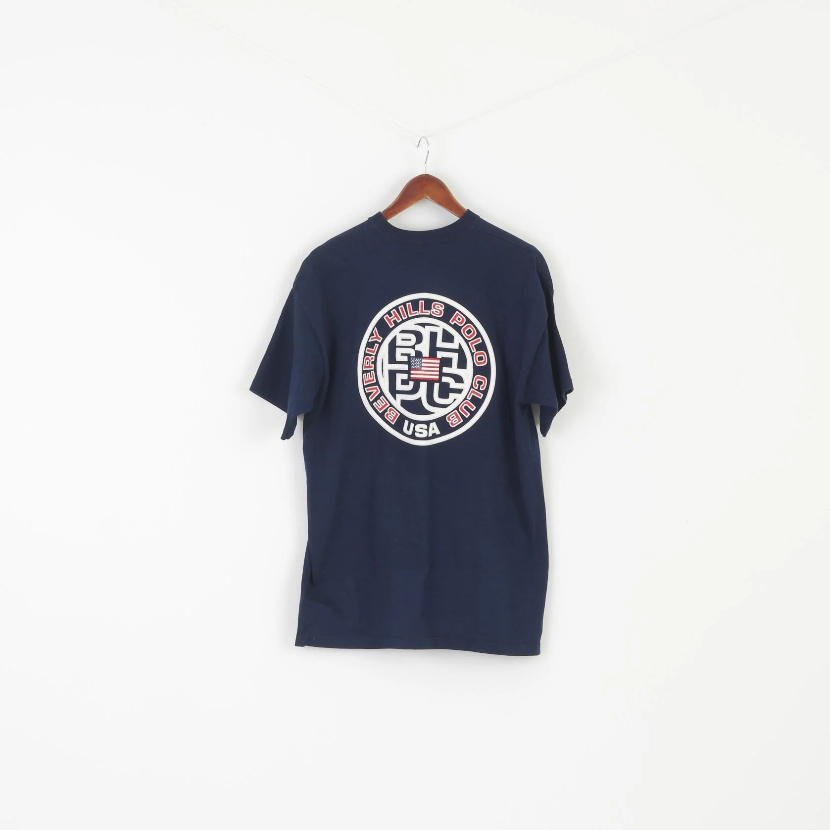 Beverly Hills Men M Shirt Navy Cotton Vintage Crew Neck Polo Club Summer Top - Image 6