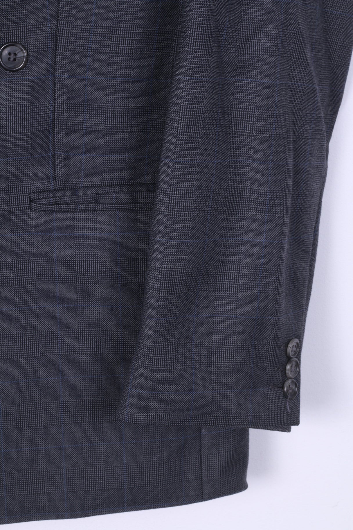 Bhs Mens 40 ''M Blazer Mid Grey Regular Jacket Double Breasted Wool Rich Blend Check - Image 3