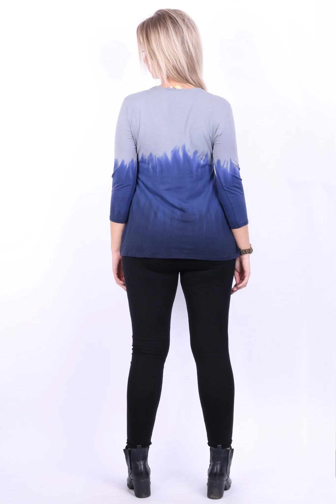 Biba Womens M Blouse Shirt 3/4 Sleeve Beads Grey Navy Blue - Image 10