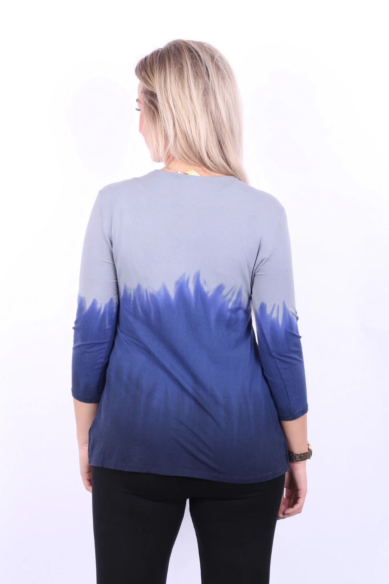 Biba Womens M Blouse Shirt 3/4 Sleeve Beads Grey Navy Blue - Image 9