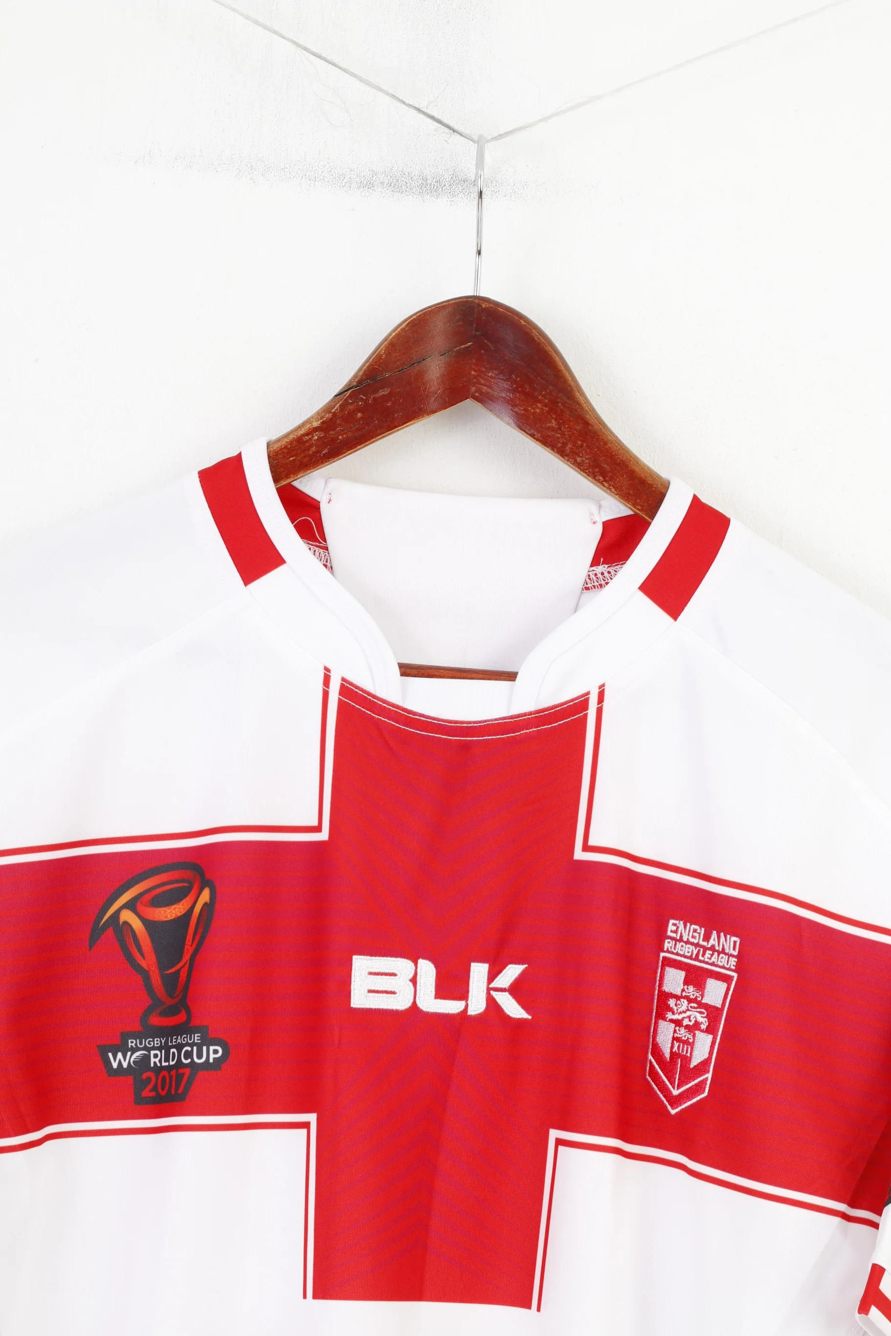 BLK Men L Shirt White World Cup 2017 Jersey England Rugby League Crew Neck Vintage Top - Image 2