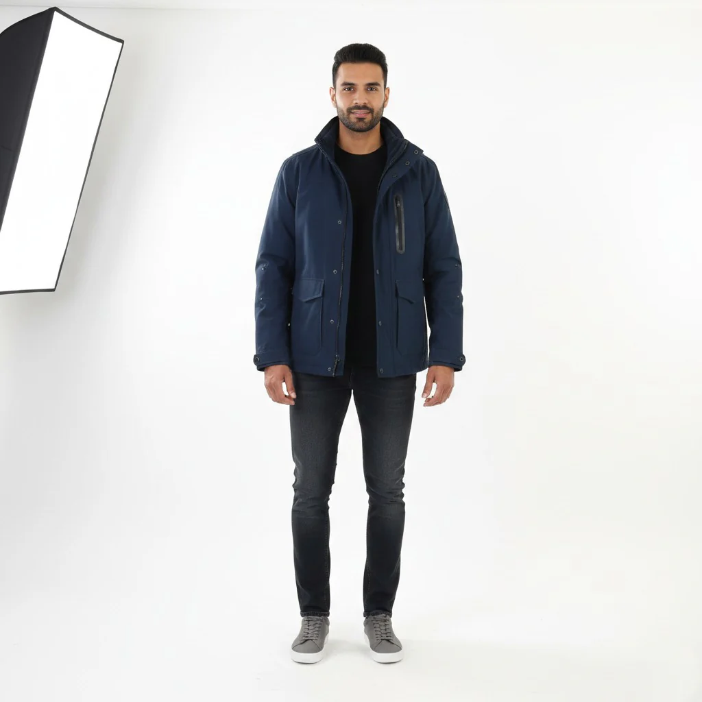 Blue Industry Men M Jacket Padded Navy Full Zipper Pockets Vintage Top