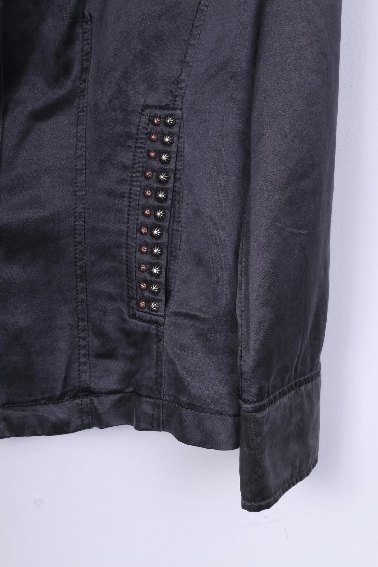 Blue Willi's Life Womens M Blazer Jacket Grey Single Breasted Shiny Cotton Silk - Image 3