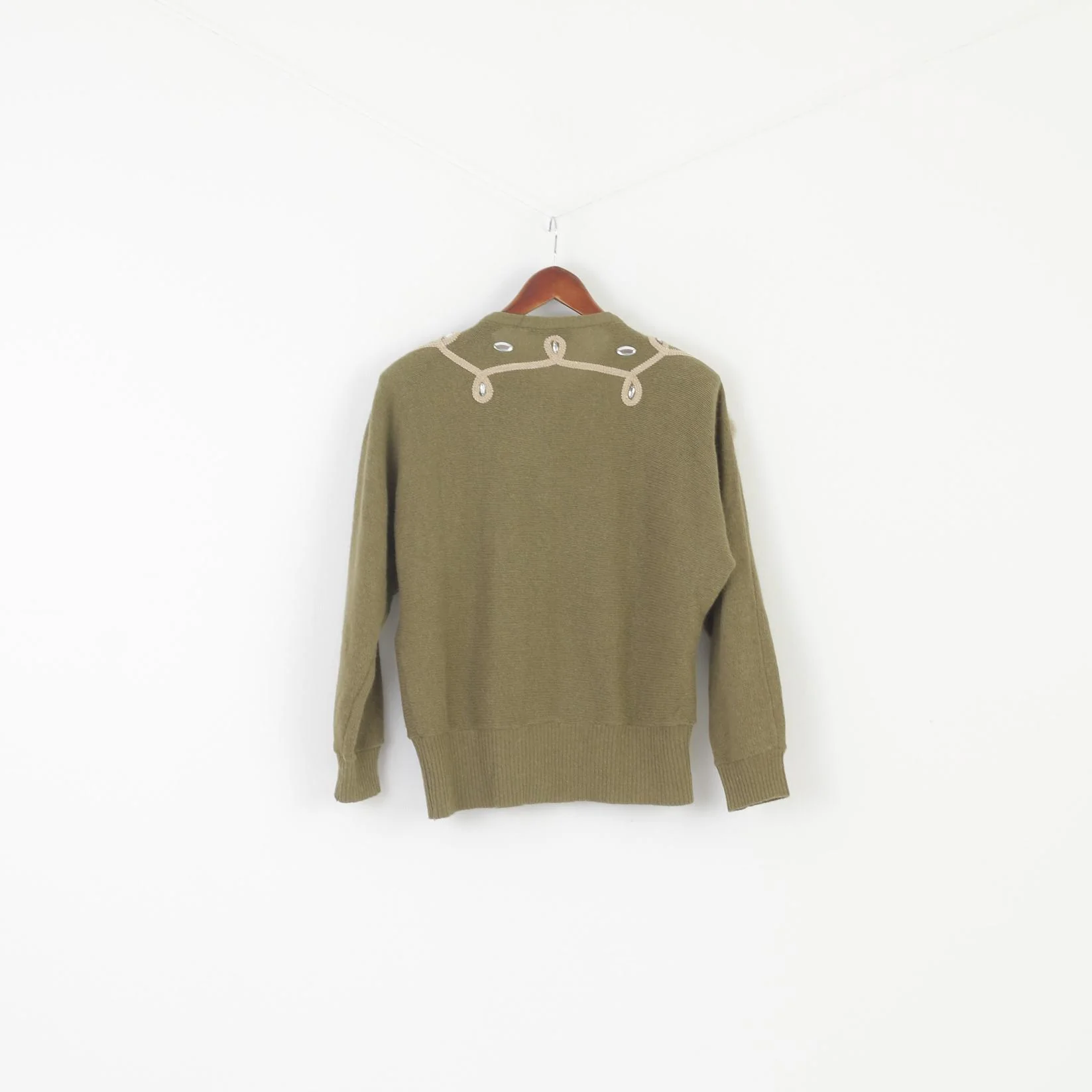 Bluhmod Women 46 L Cardigan Green Wool Angora Vintage Embellished Sweater - Image 7