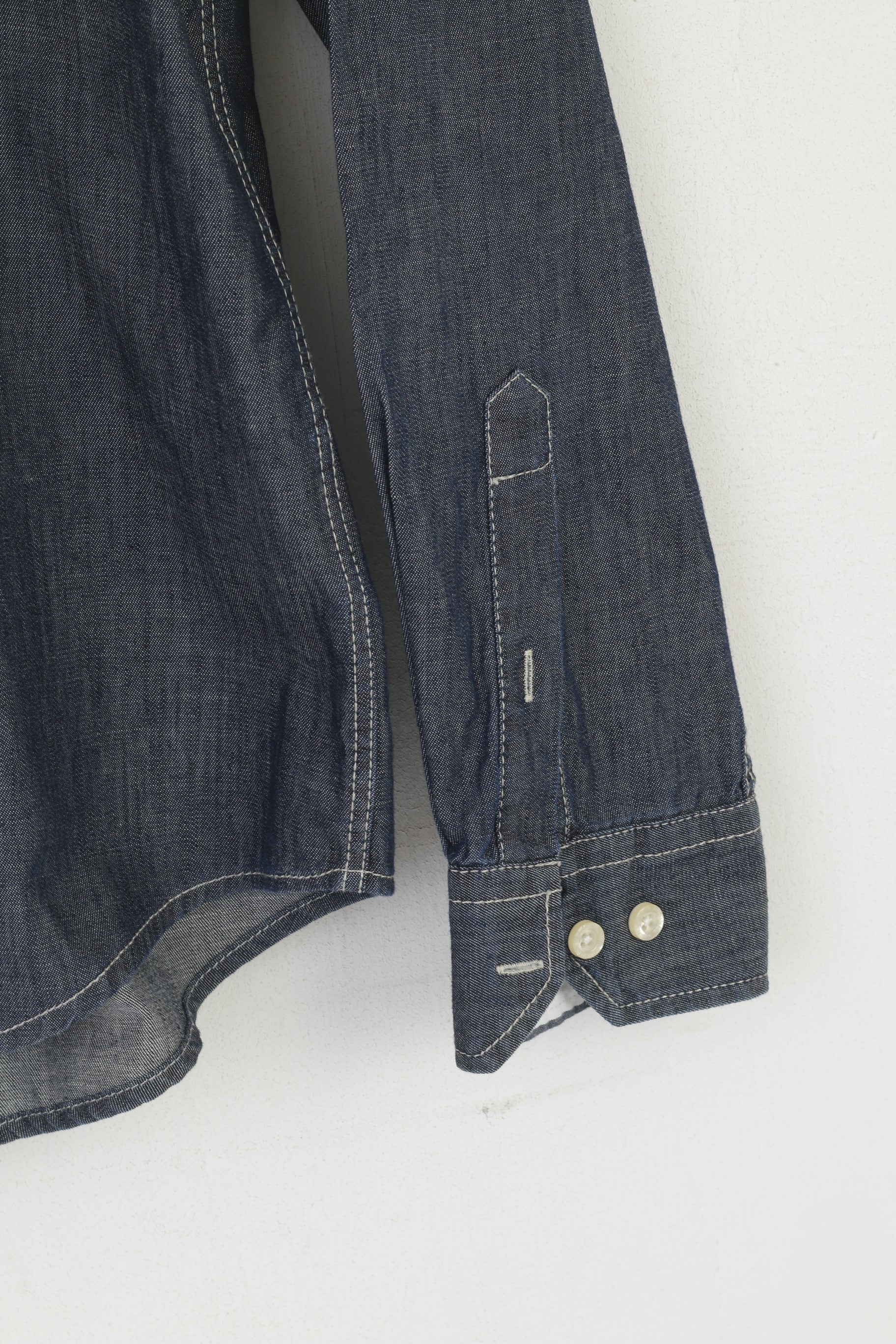 Bogner Jeans Men M Casual Shirt Navy Denim Cortton Pockets Long Sleeve Top - Image 4