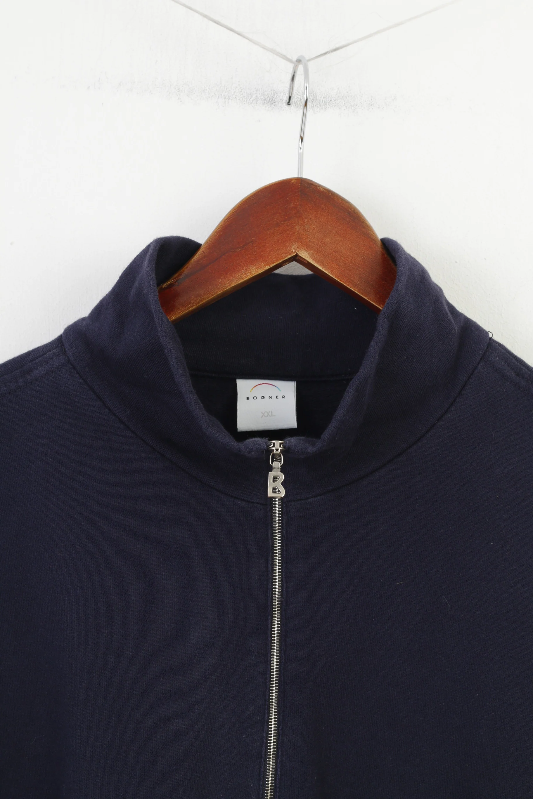Bogner Men XXL Shirt Navy Cotton Longsleeve Zip Neck Vintage 90s Sport Pocket Top - Image 2
