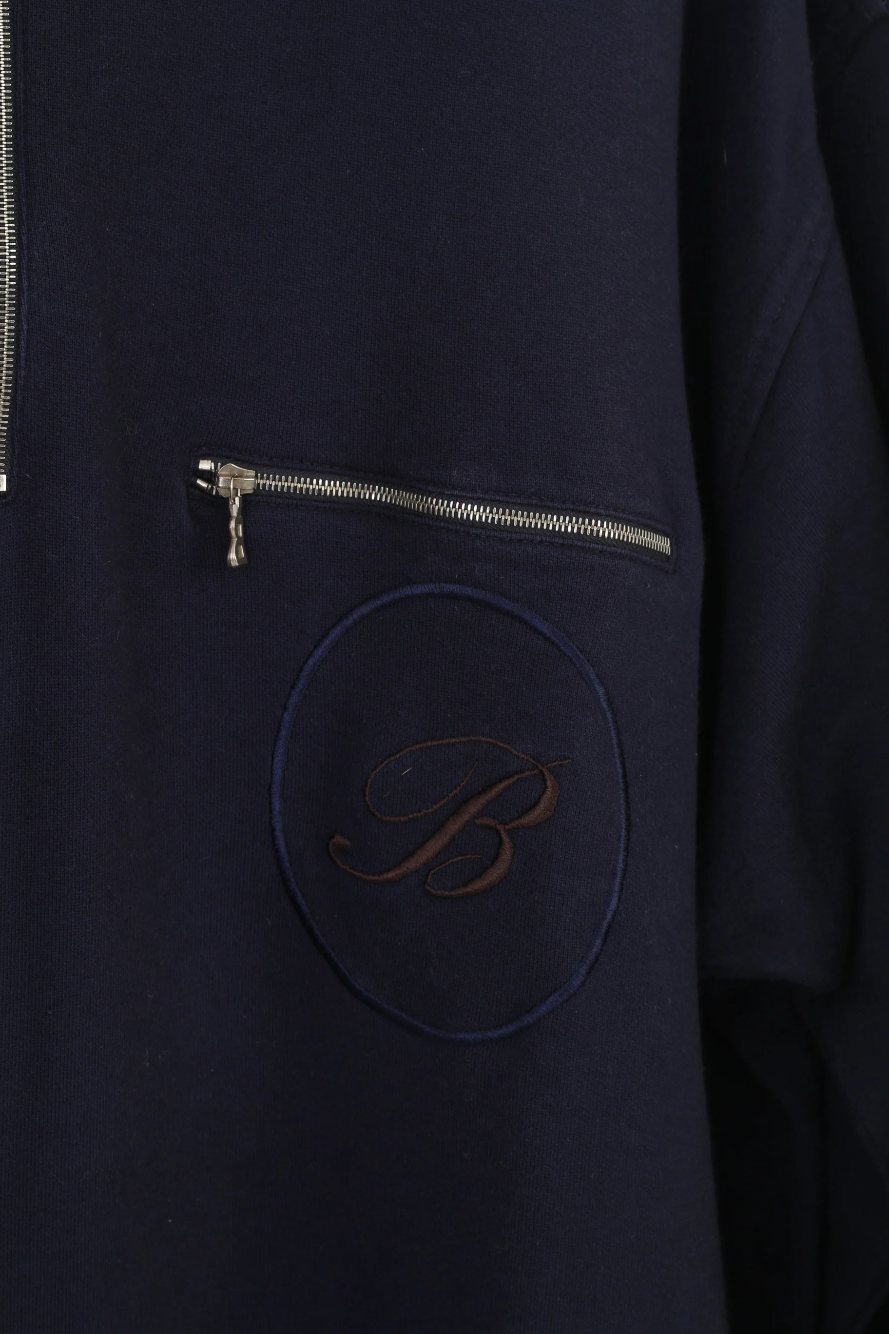 Bogner Men XXL Shirt Navy Cotton Longsleeve Zip Neck Vintage 90s Sport Pocket Top - Image 4