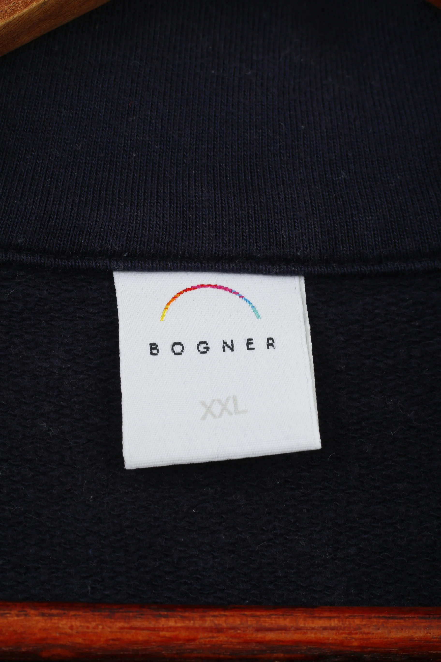 Bogner Men XXL Shirt Navy Cotton Longsleeve Zip Neck Vintage 90s Sport Pocket Top - Image 5