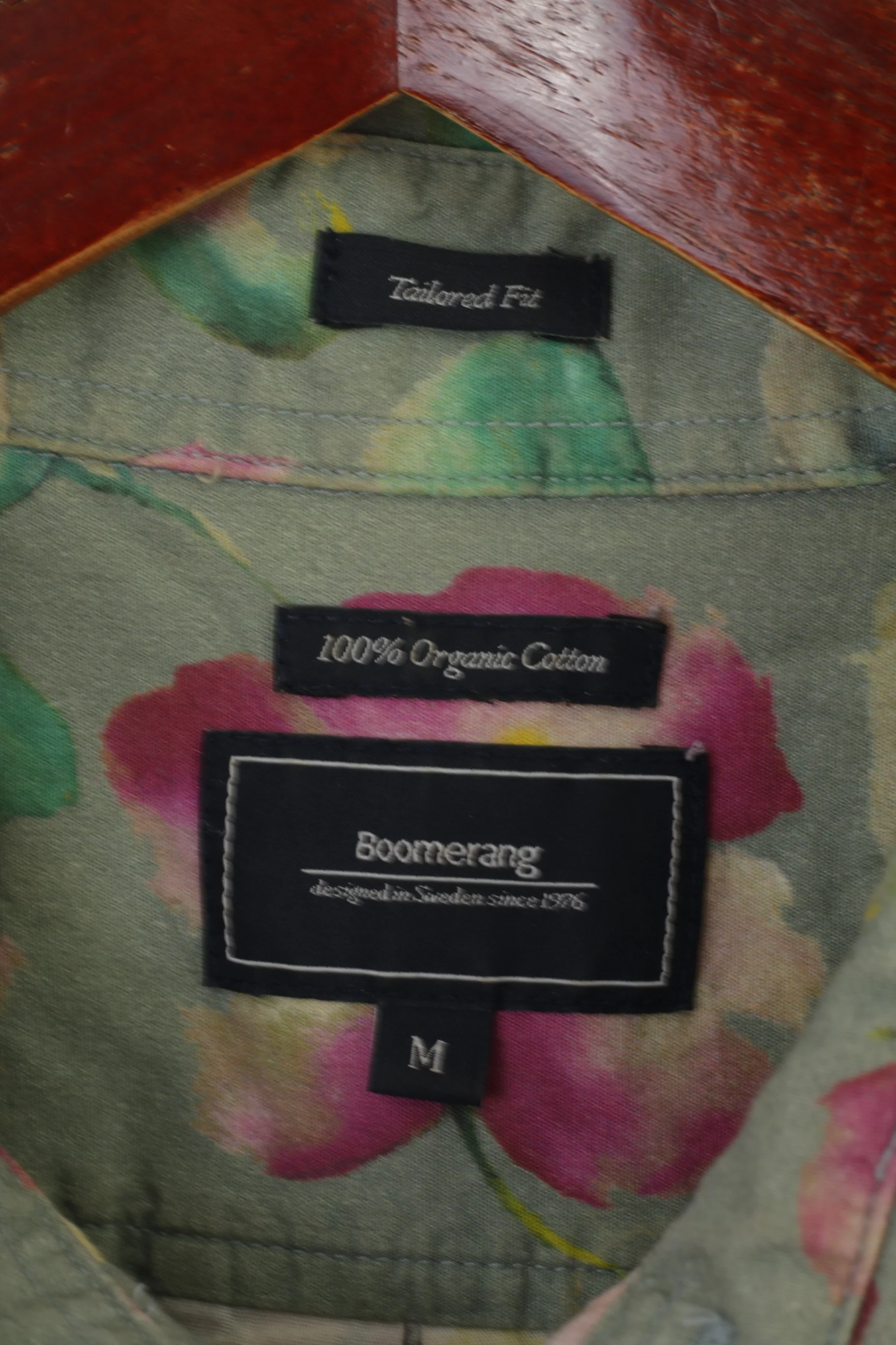 Boomerang Men M Casual Shirt Green Floral Organic Cotton Tailored Fit Top - Image 3
