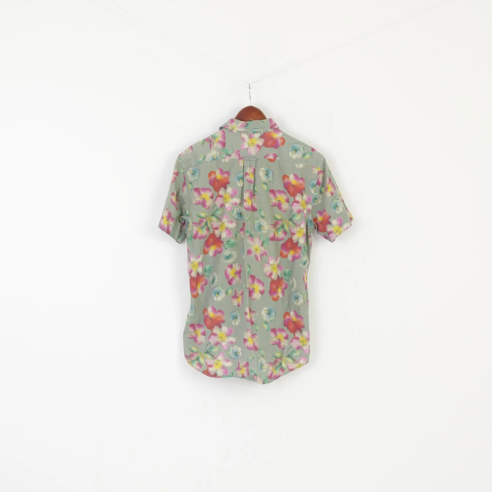 Boomerang Men M Casual Shirt Green Floral Organic Cotton Tailored Fit Top - Image 5