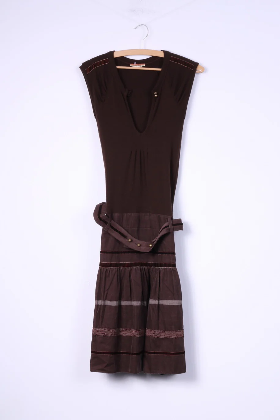 Bouche A Bouche Womens 36 S Mini Circle Dress Brown Cotton Belted