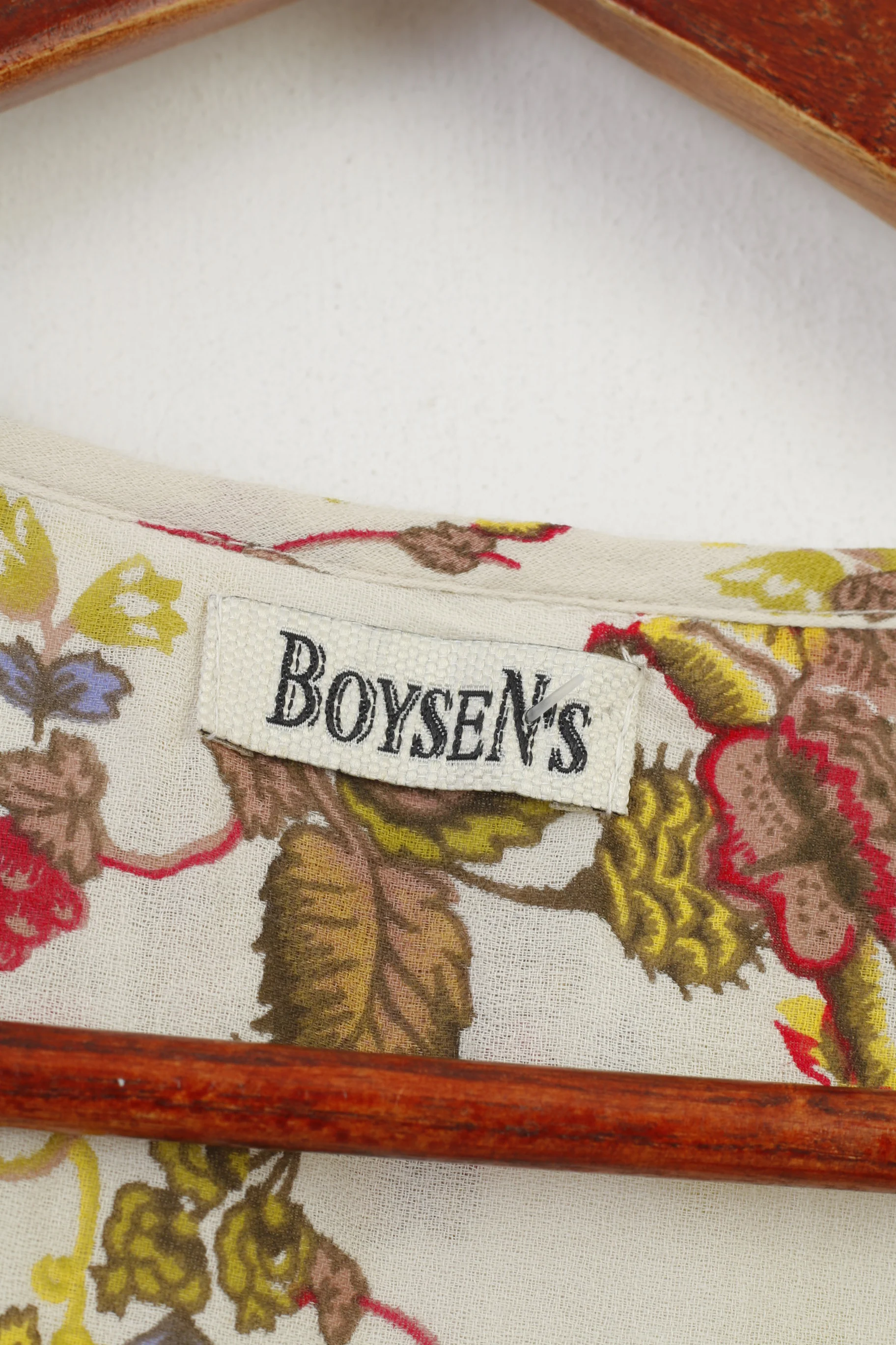 Boysen's Women M Blouse Flowers Print Beige Crew Neck 7/8 Sleeve Bottoms Short Sleeve Top - Image 6