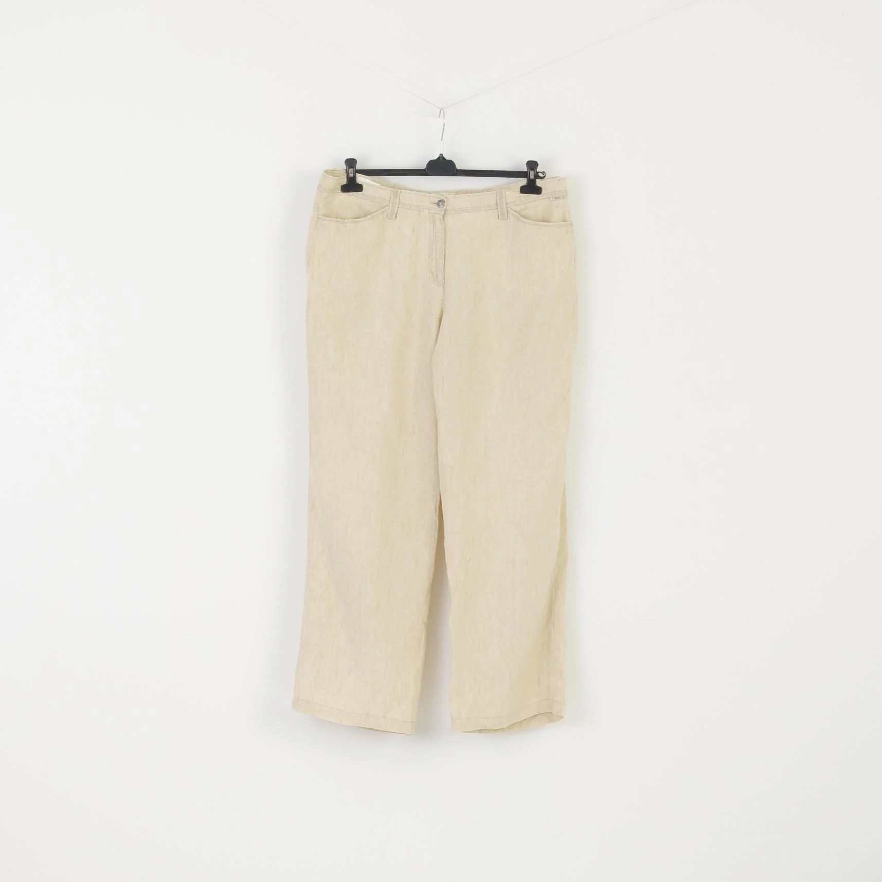 Brax Women 40 XXL Trousers Beige Natural Linen Wide Leg Summer Pants