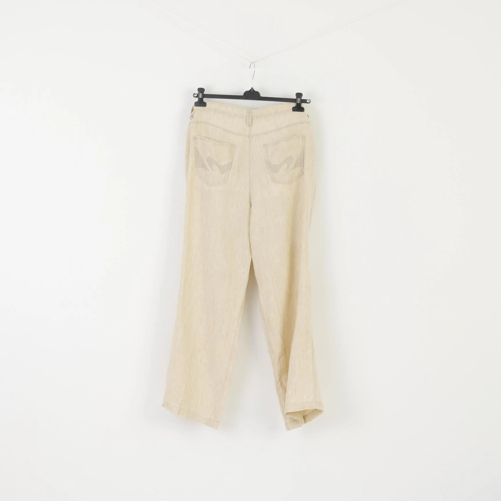 Brax Women 40 XXL Trousers Beige Natural Linen Wide Leg Summer Pants - Image 6