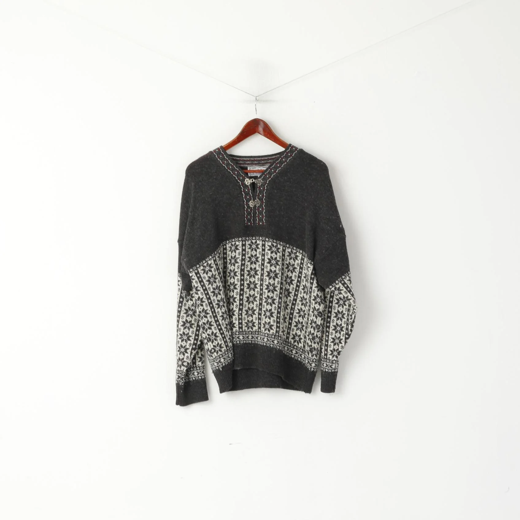Broadway Men M Jumper Gray Wool Nordic Design Tyrol Vintage Sweater - Image 2