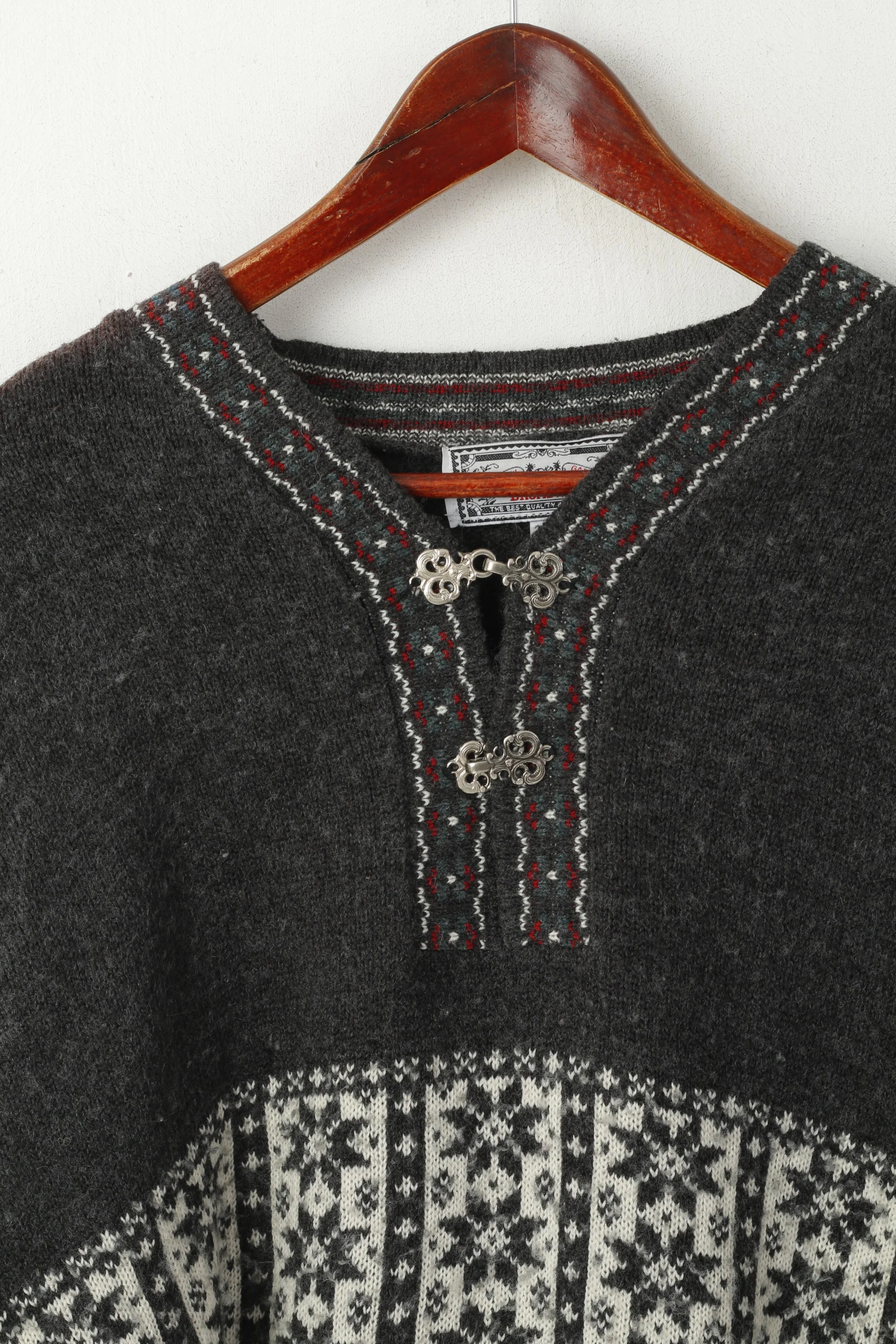 Broadway Men M Jumper Gray Wool Nordic Design Tyrol Vintage Sweater - Image 3