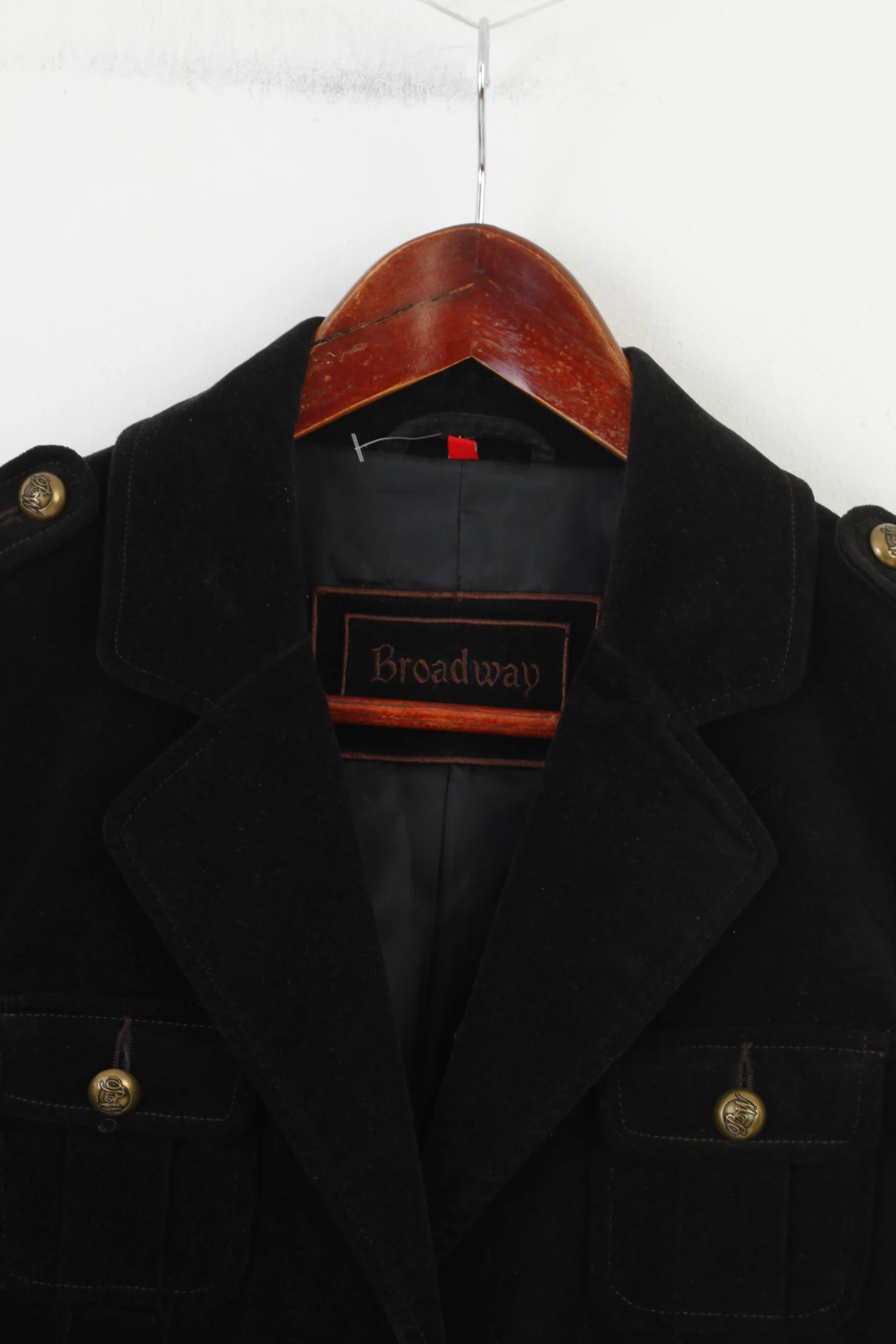Broadway Women 38 M Jacket Black Gold Buttons Suede Cotton Vintage Collar Single Breasted Blazer Top - Image 2