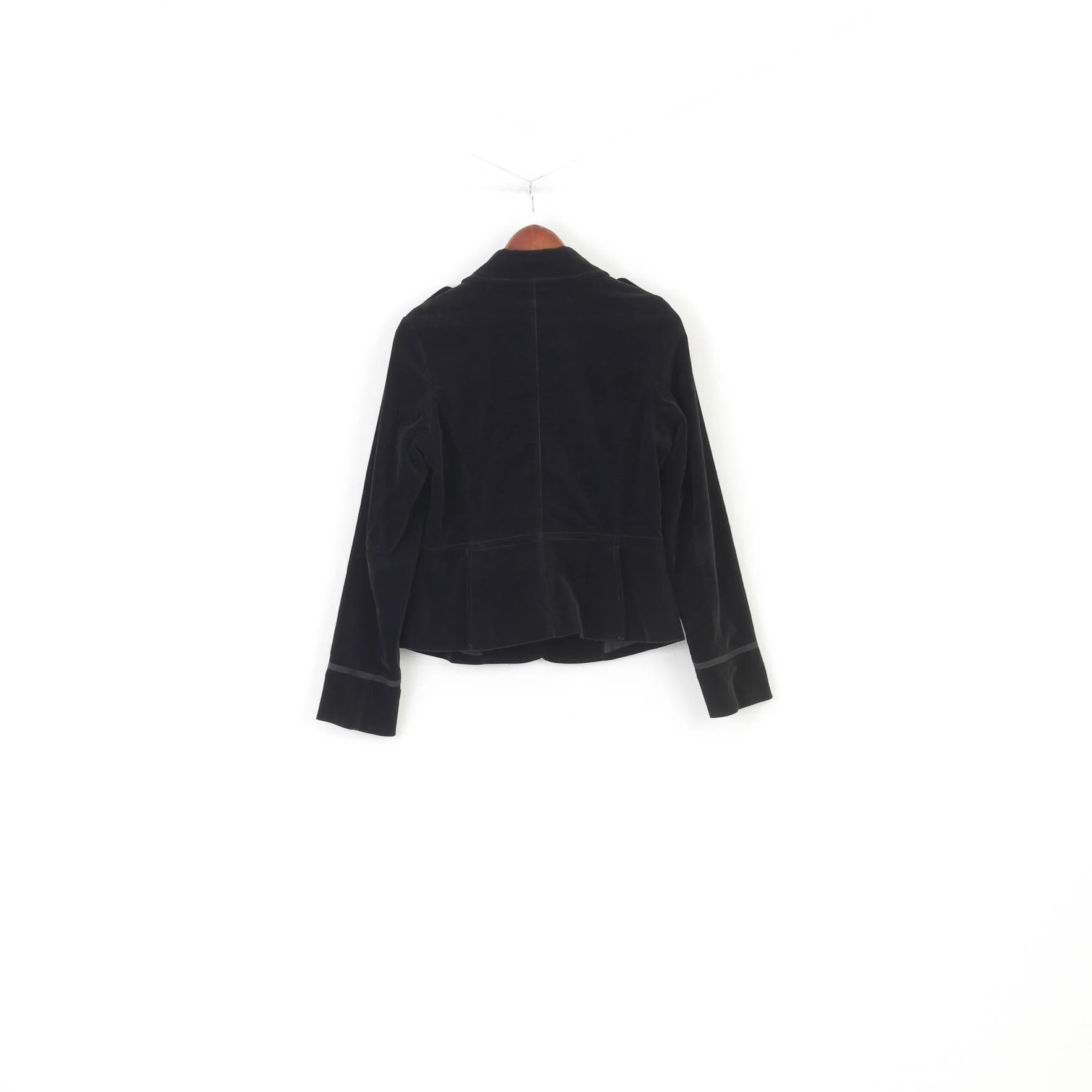 Broadway Women 38 M Jacket Black Gold Buttons Suede Cotton Vintage Collar Single Breasted Blazer Top - Image 8