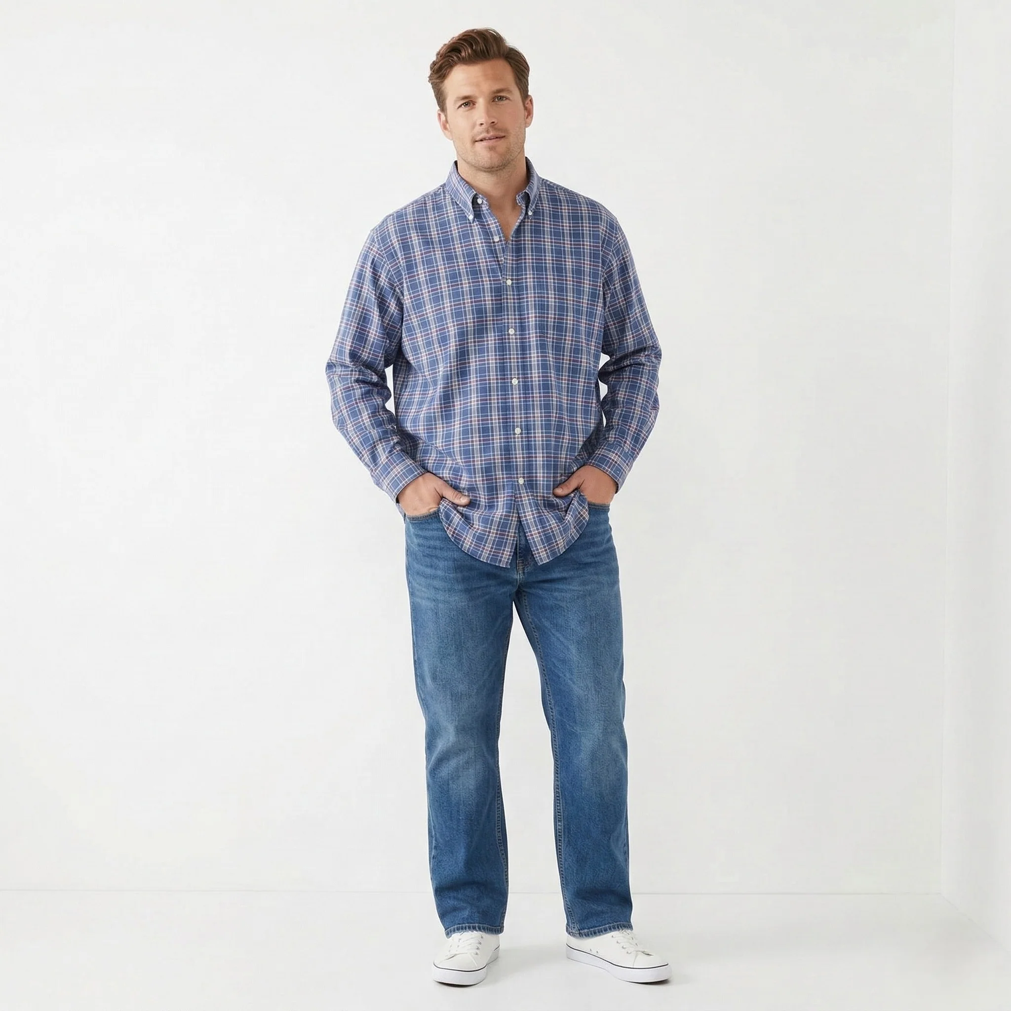 Brooks Brothers Men XL Casual Shirt Blue Check Cotton Regent Non Iron Long Sleeve Top