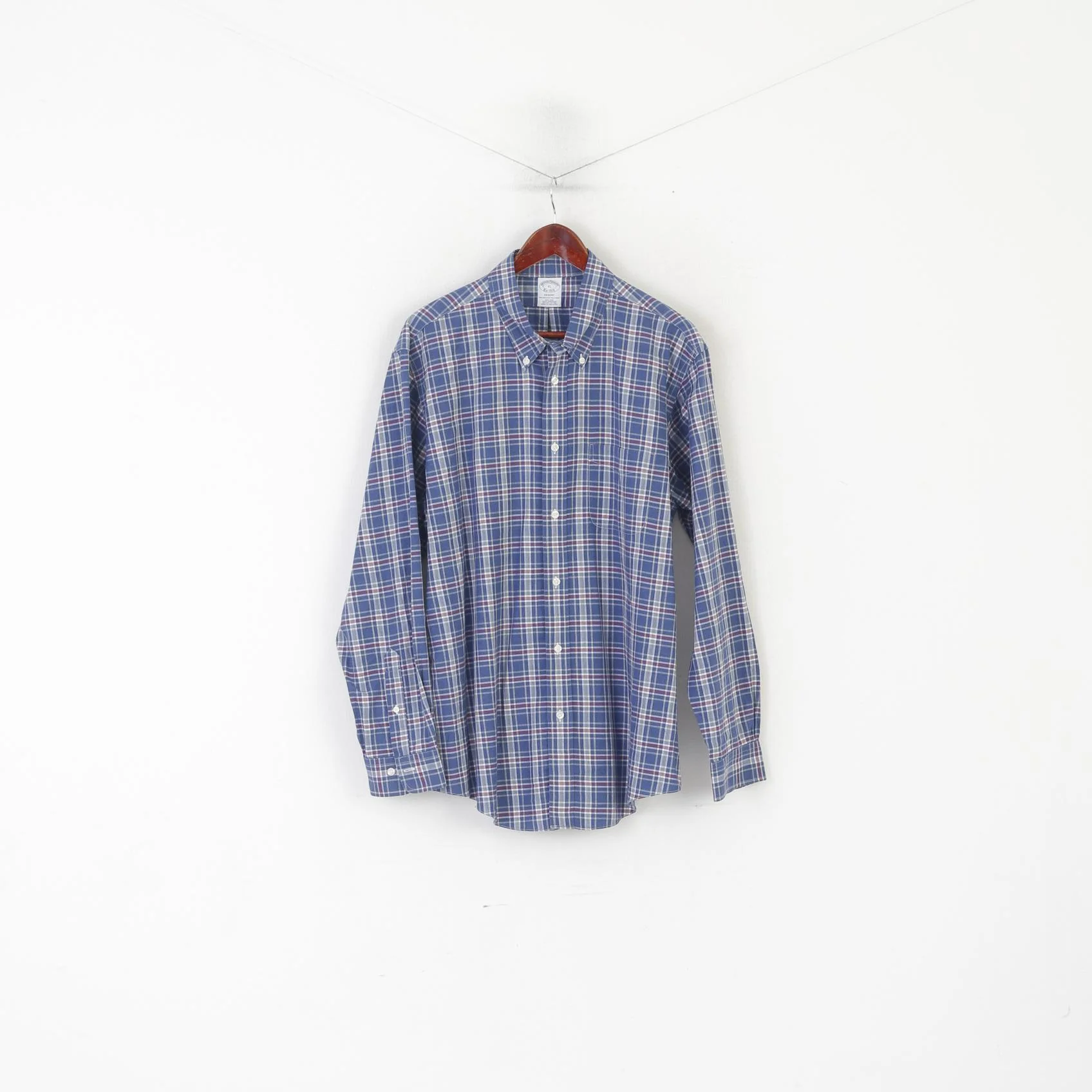 Brooks Brothers Men XL Casual Shirt Blue Check Cotton Regent Non Iron Long Sleeve Top - Image 2