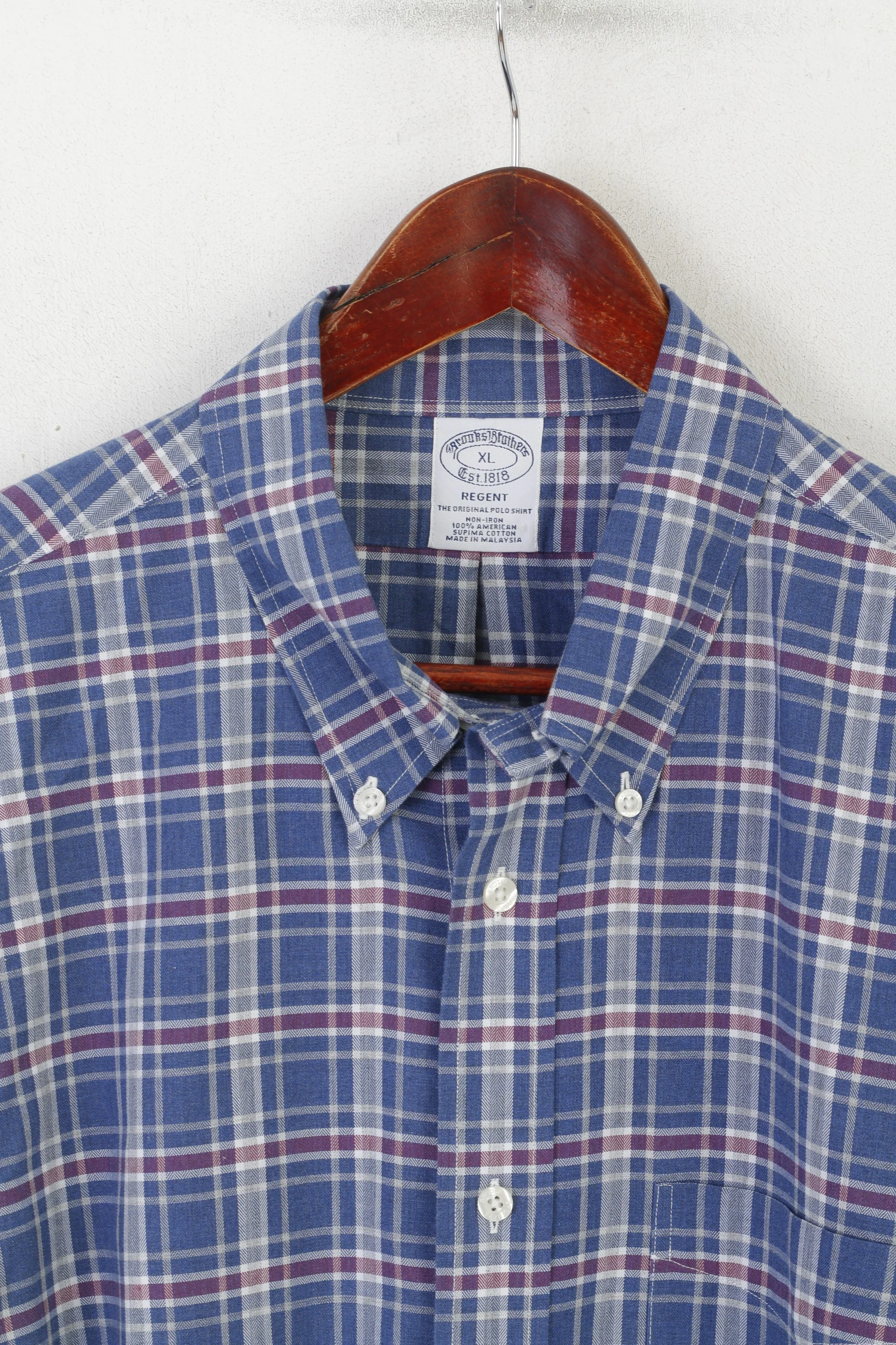 Brooks Brothers Men XL Casual Shirt Blue Check Cotton Regent Non Iron Long Sleeve Top - Image 3