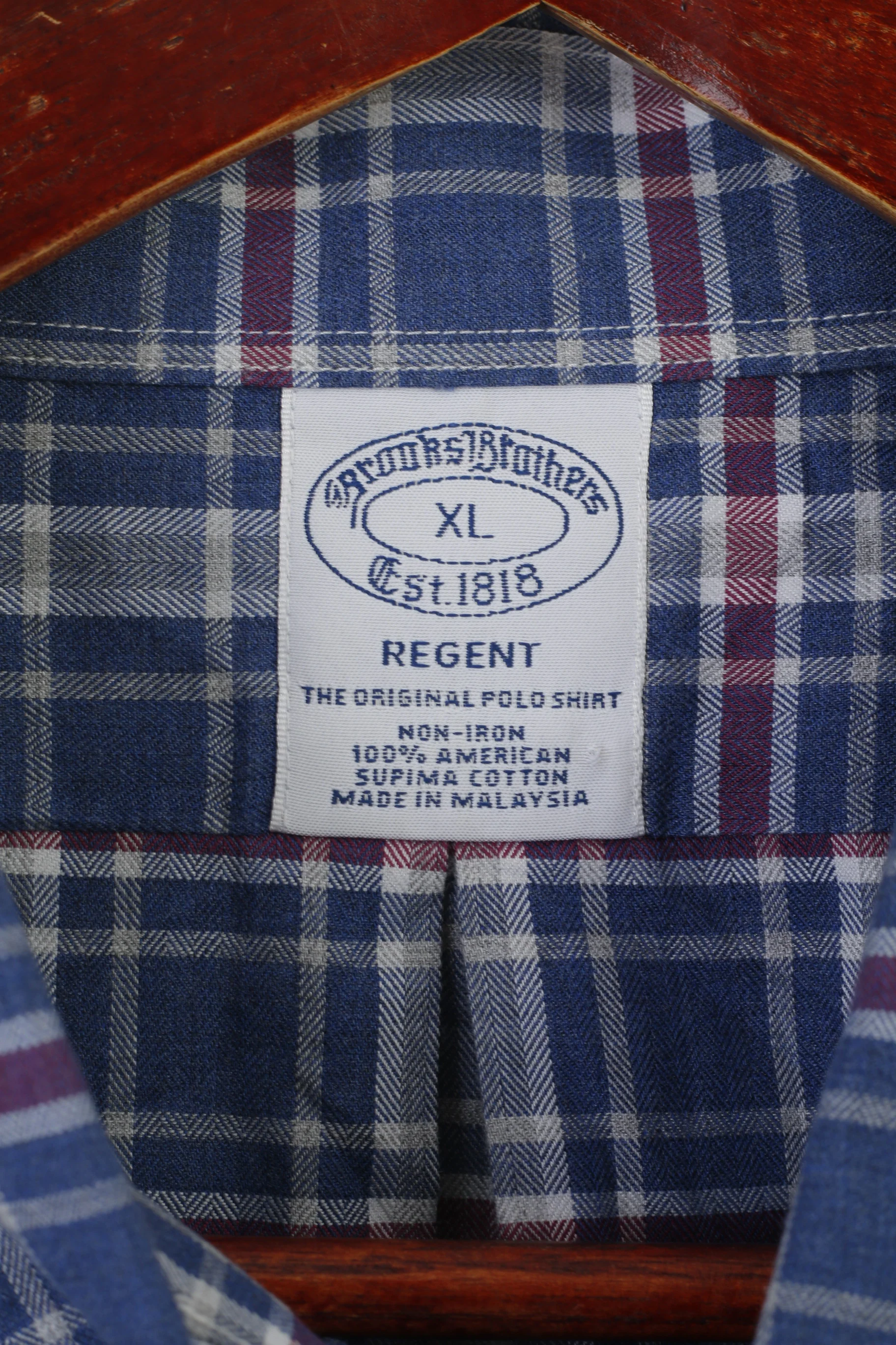 Brooks Brothers Men XL Casual Shirt Blue Check Cotton Regent Non Iron Long Sleeve Top - Image 5