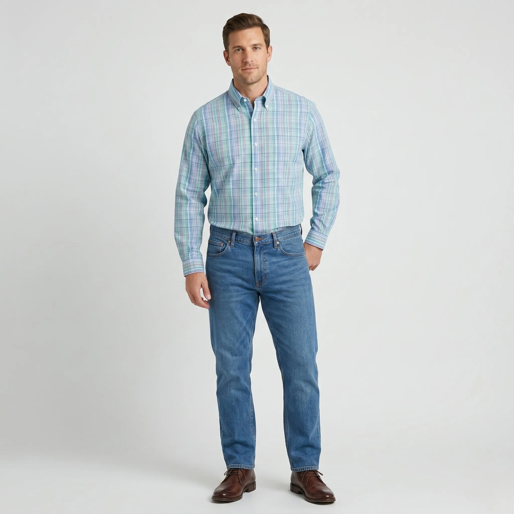 Brooks Brothers Mens L (XL) Casual Shirt Multicoloured Check Cotton Long Sleeve Top