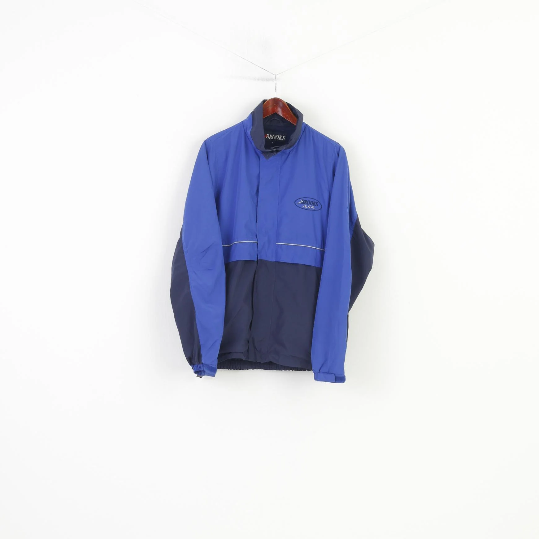 Brooks Men L Jacket Blue Navy Sport Lightweight Full Zipper Vintage Top - Image 2