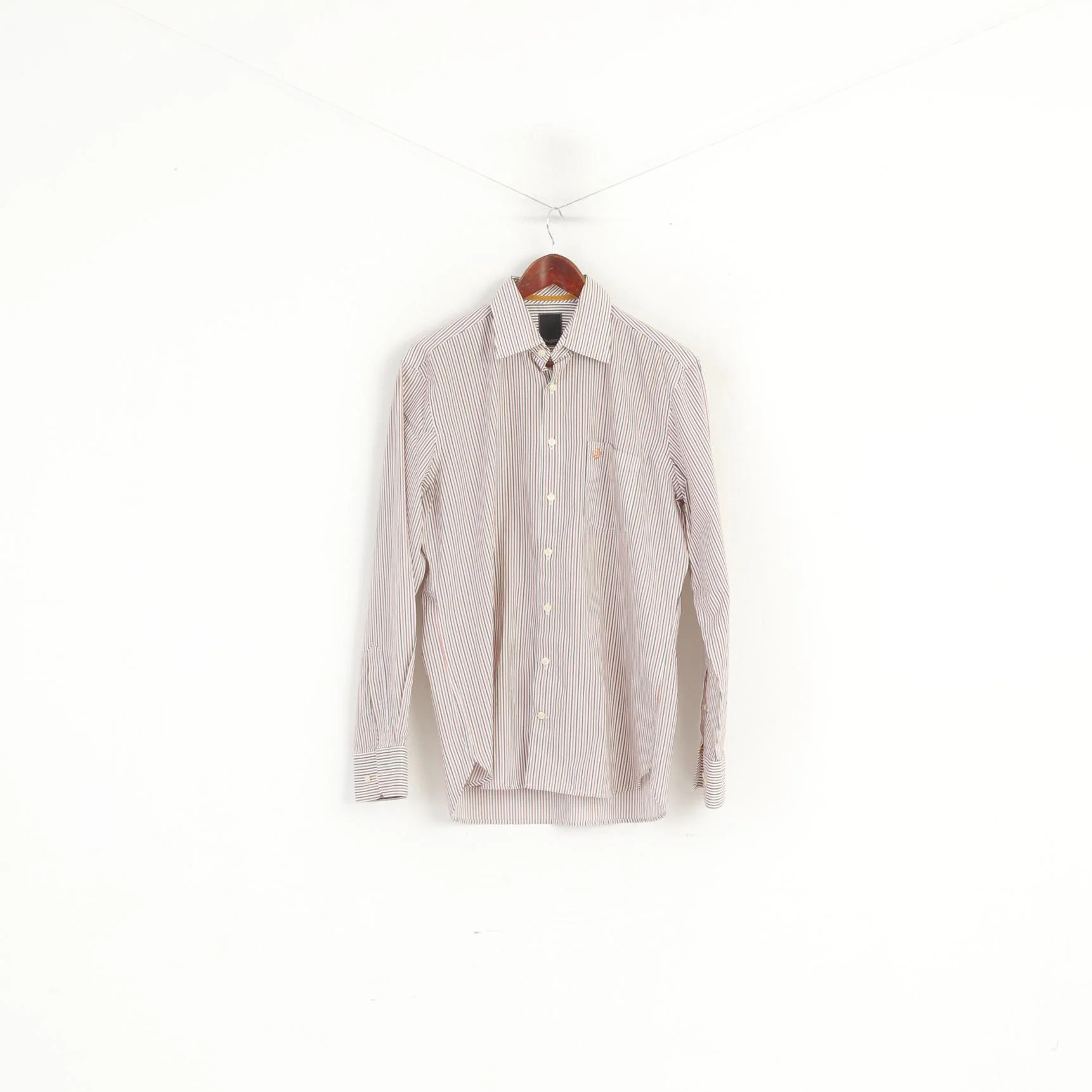 Bugatti Men 15.5 M Casual Shirt Orange Striped Cotton Long Sleeve Top - Image 2