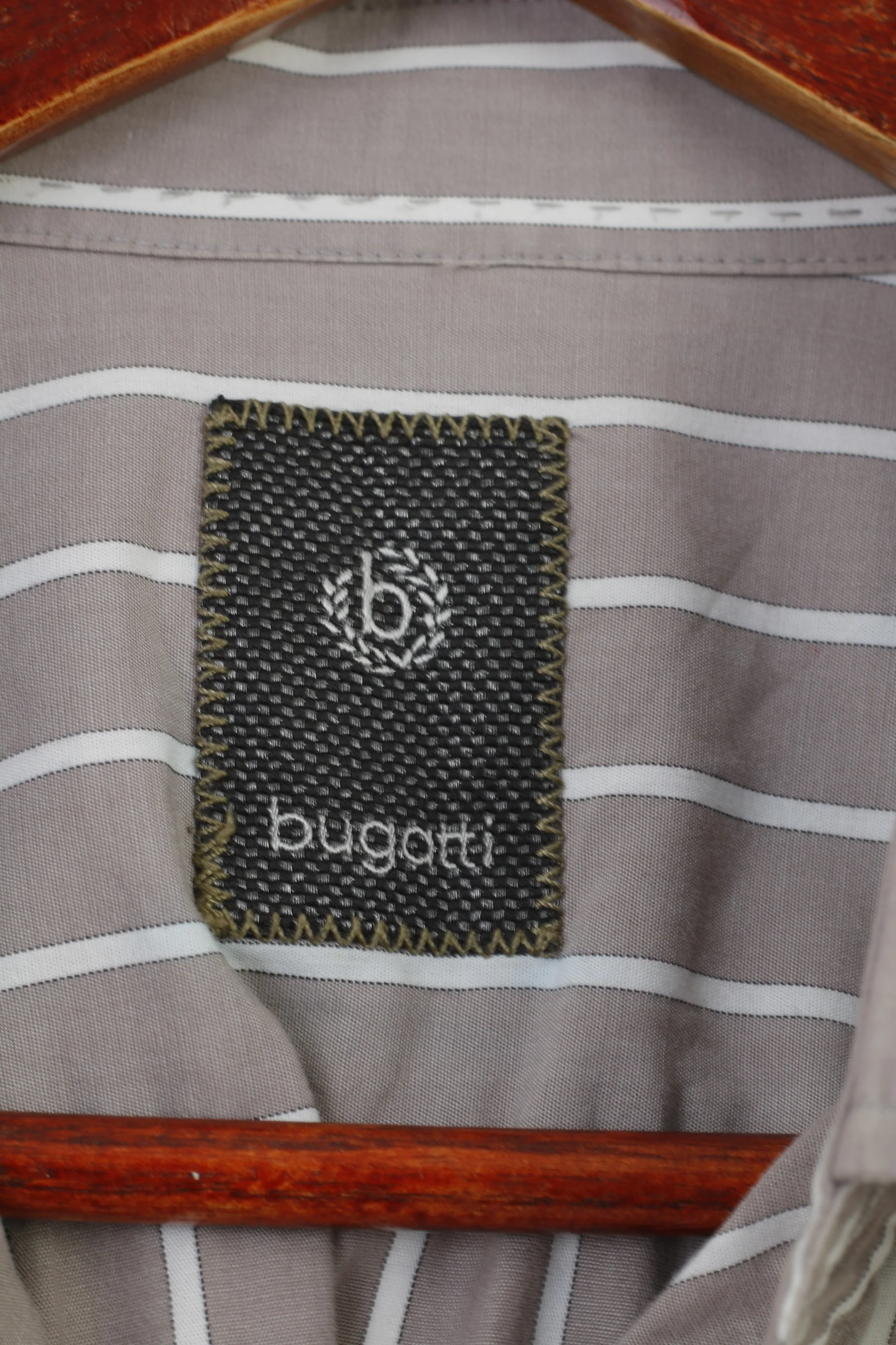 Bugatti Men L 16.5 Casual Shirt Grey Cotton Striped Detailed Buttons Long Sleeve Top - Image 5