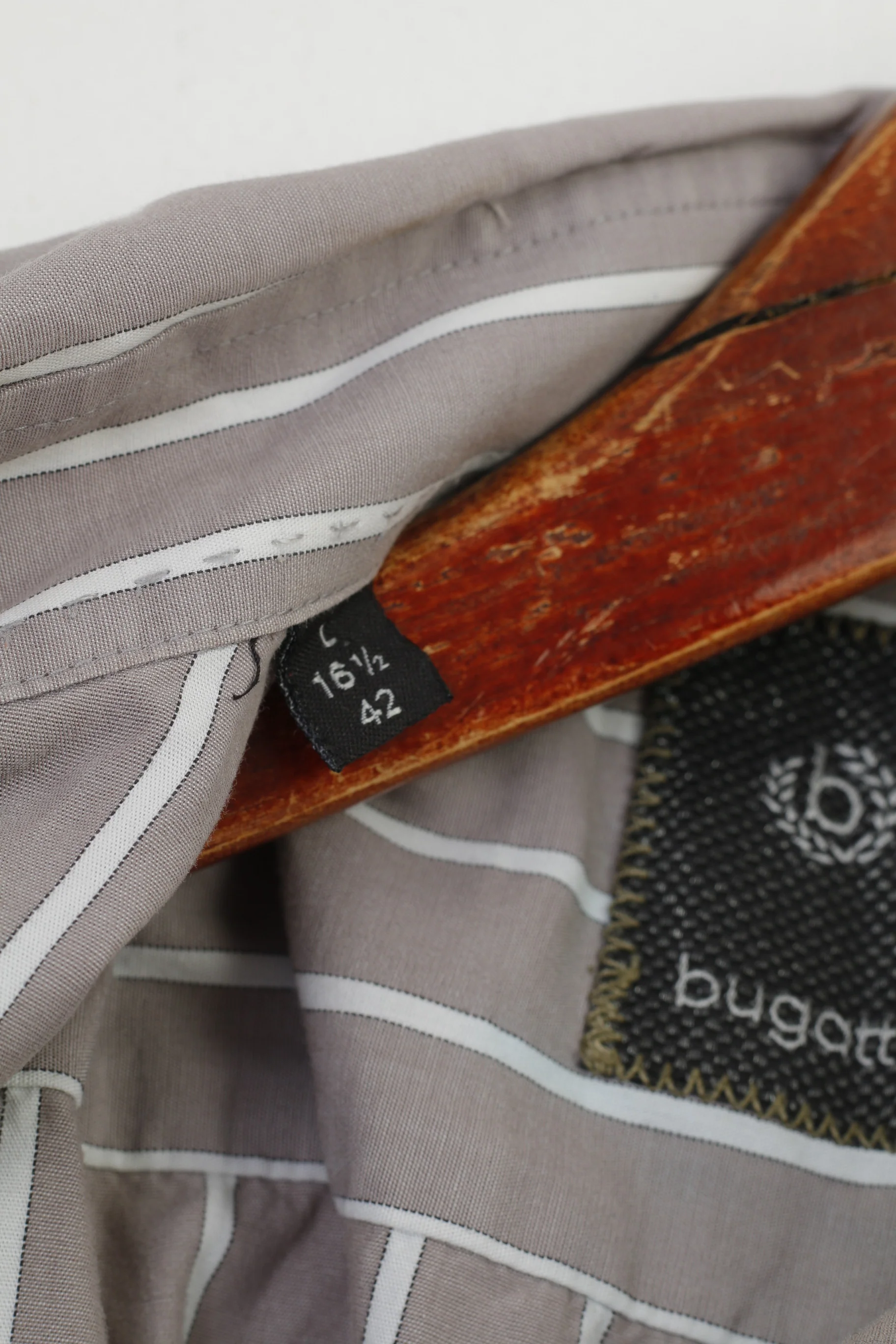 Bugatti Men L 16.5 Casual Shirt Grey Cotton Striped Detailed Buttons Long Sleeve Top - Image 6