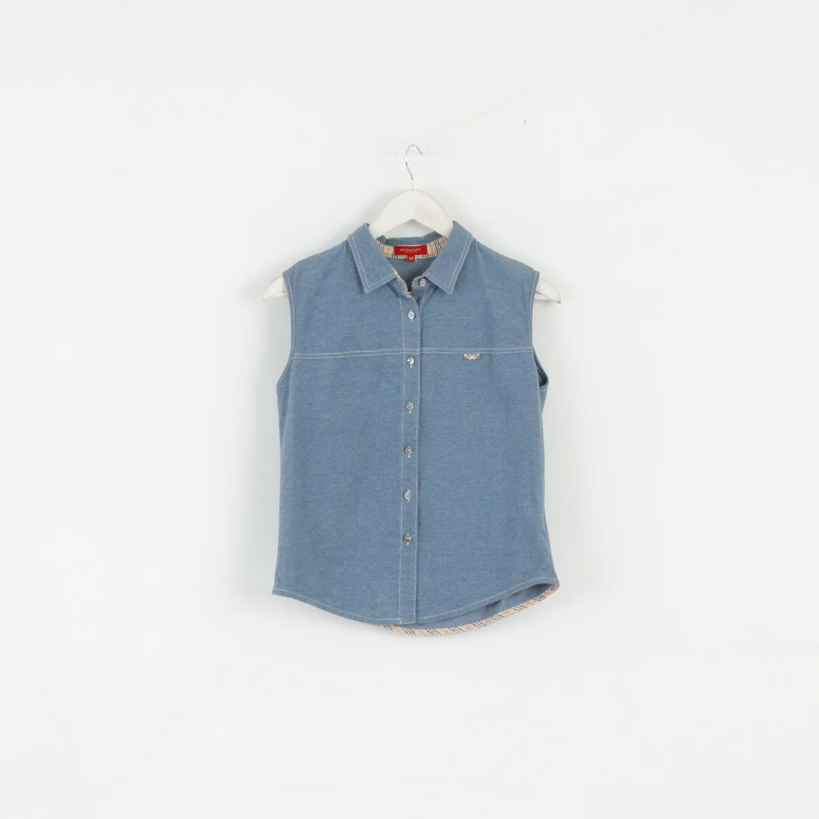 Burberry London Women 44 S Shirt Sleeveless Blue Cotton Top Vest - Image 2