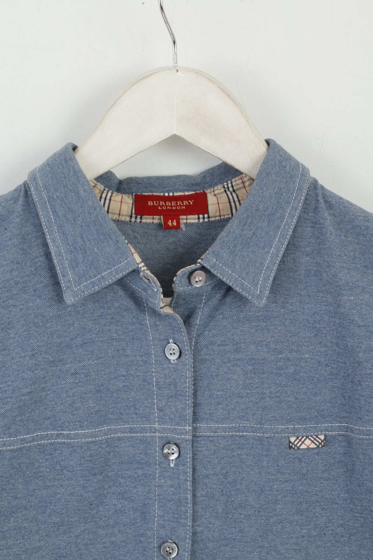 Burberry London Women 44 S Shirt Sleeveless Blue Cotton Top Vest - Image 3