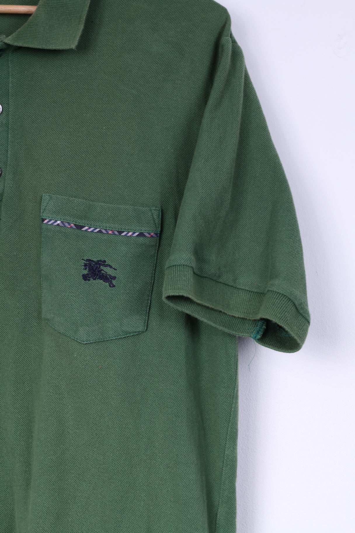 Burberrys Mens L Polo Shirt Green Top Buttons Detailed Cotton - Image 3