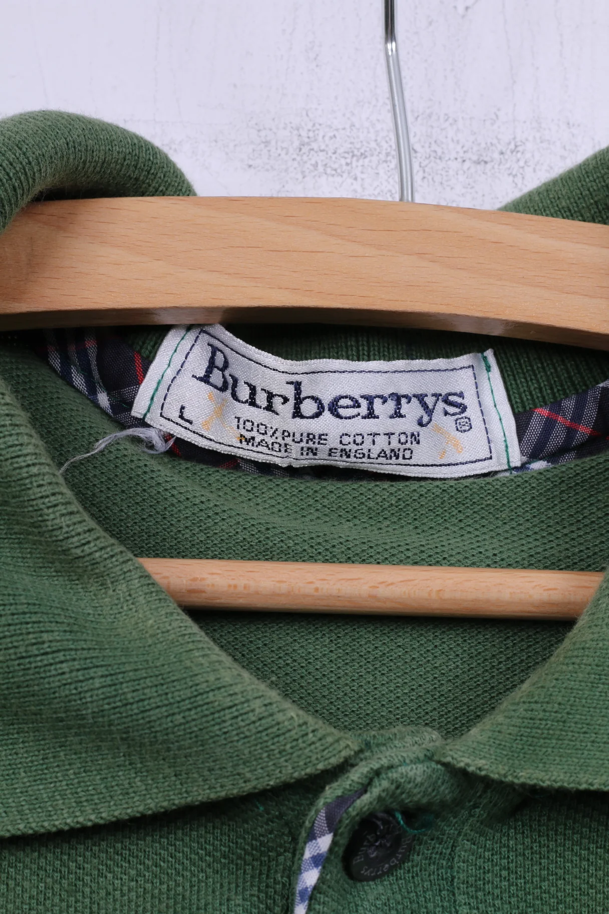 Burberrys Mens L Polo Shirt Green Top Buttons Detailed Cotton - Image 4