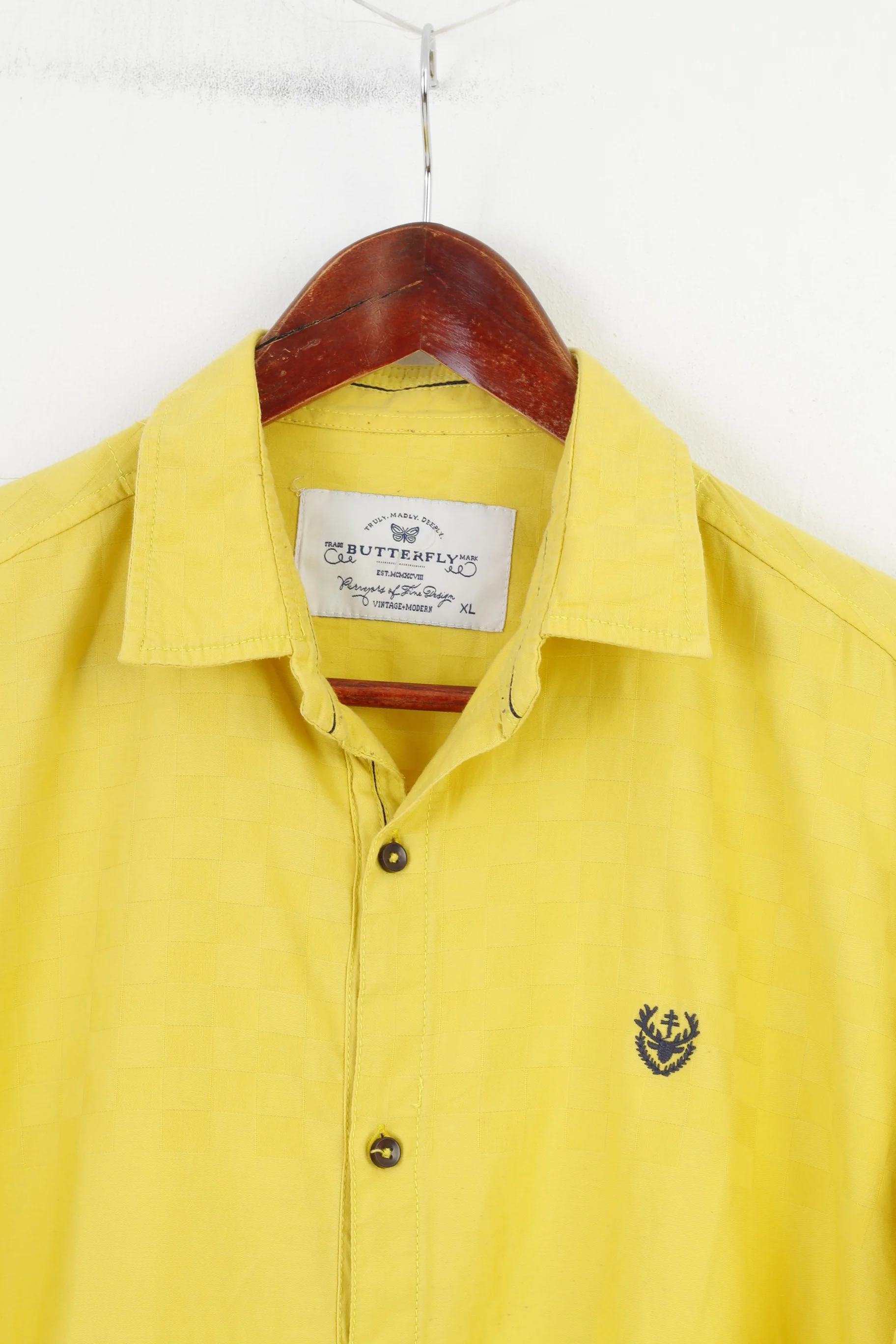 Butterfly Men XL Casual Shirt Yellow Cotton Short Sleeve Bottoms Casual Top - Image 2