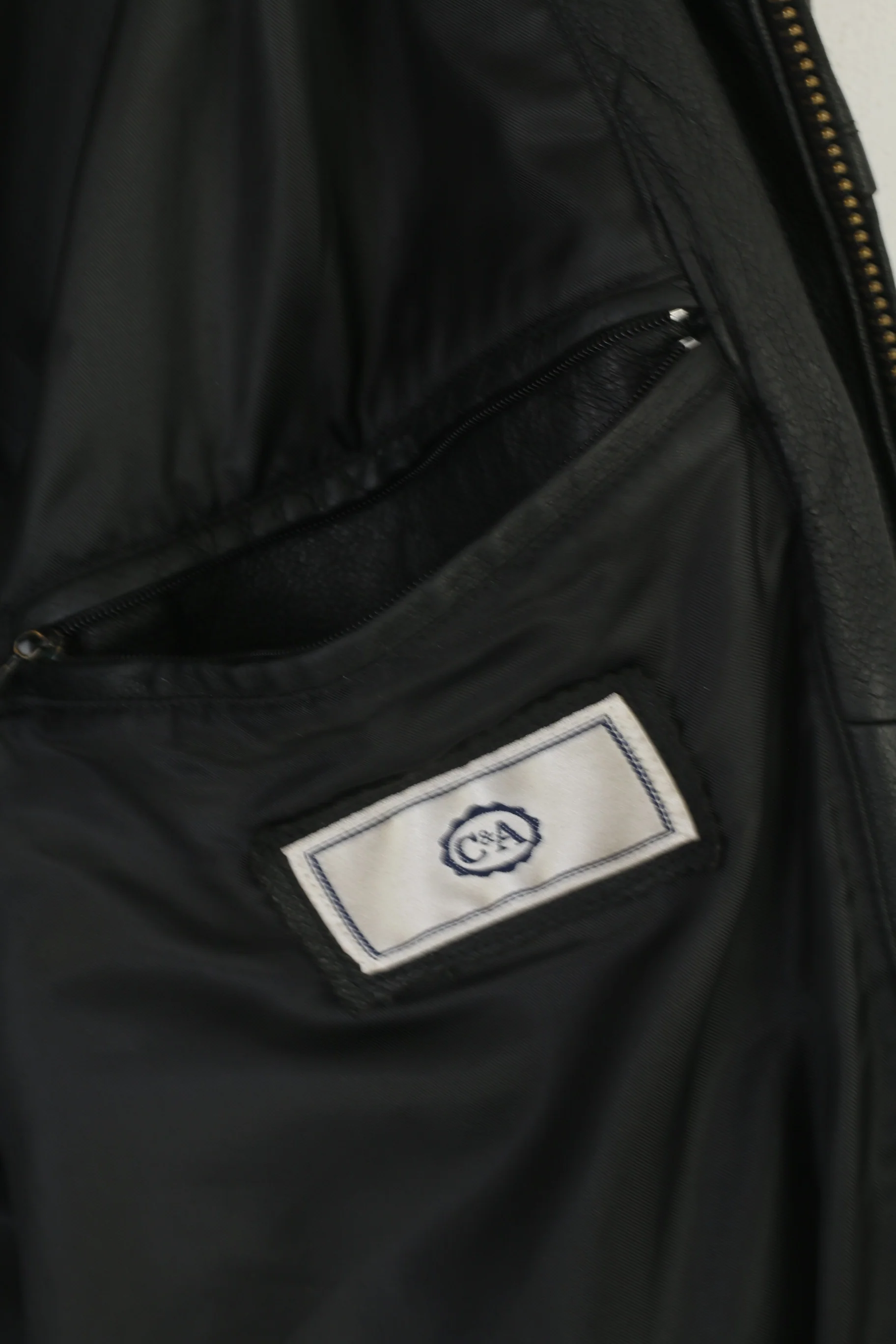 C&A Colonial Lines Men XL Jacket Black Leather Full Zip Biker Classic Top - Image 5