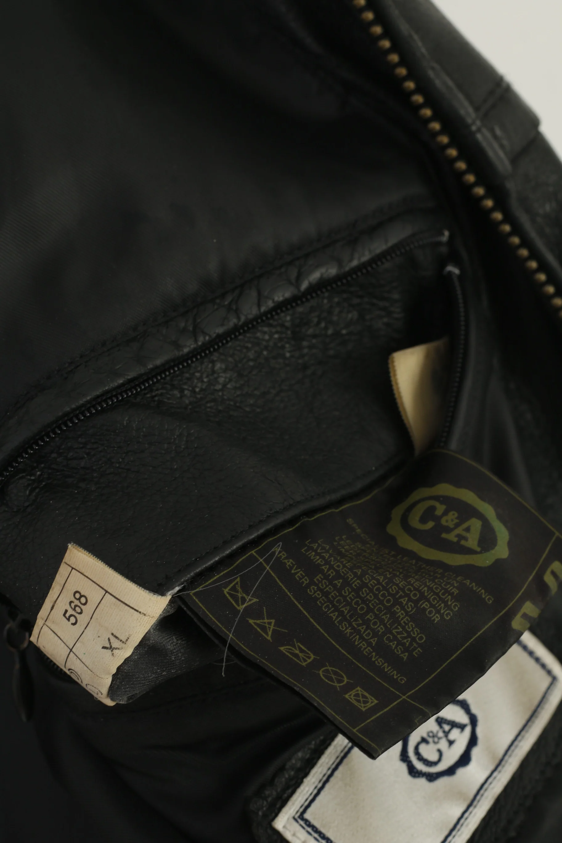 C&A Colonial Lines Men XL Jacket Black Leather Full Zip Biker Classic Top - Image 6
