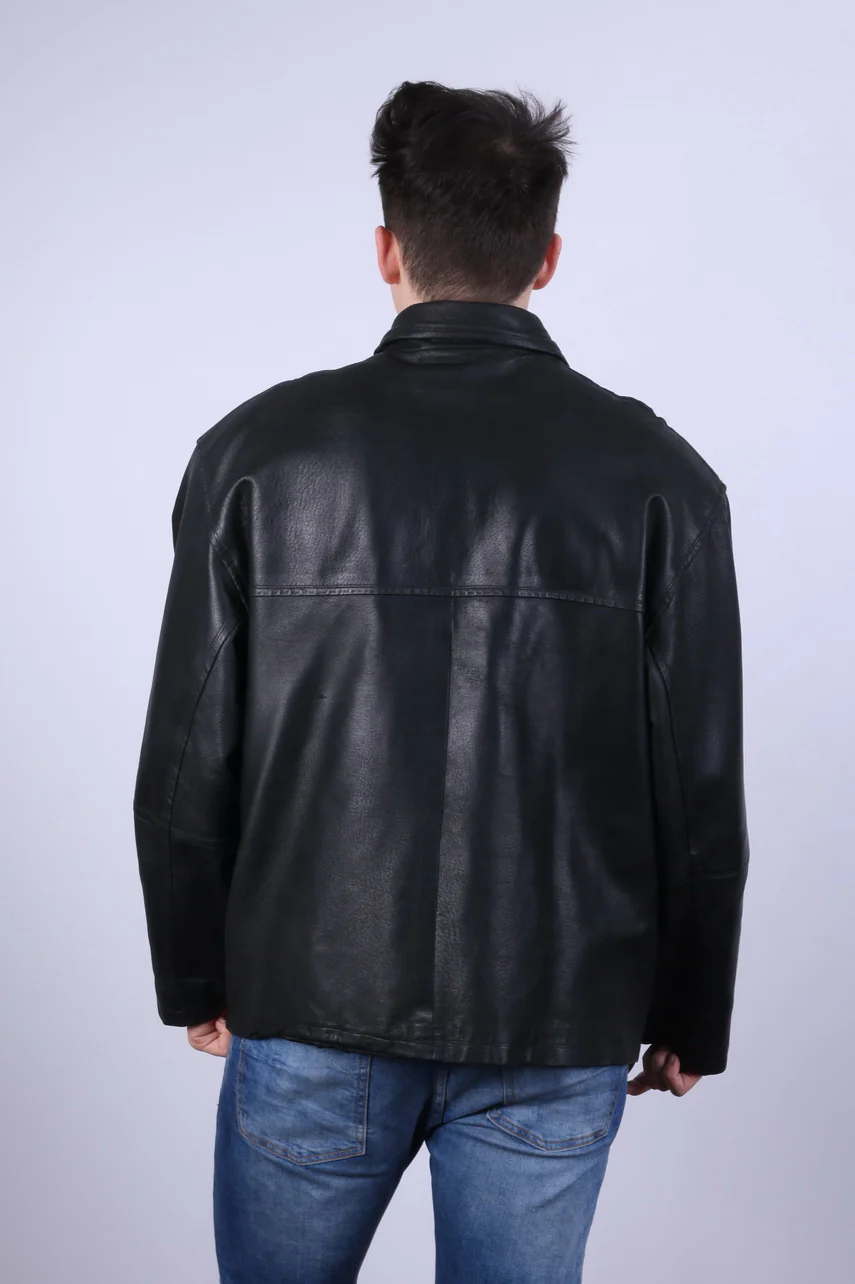 C&A Colonial Lines Men XL Jacket Black Leather Full Zip Biker Classic Top - Image 9