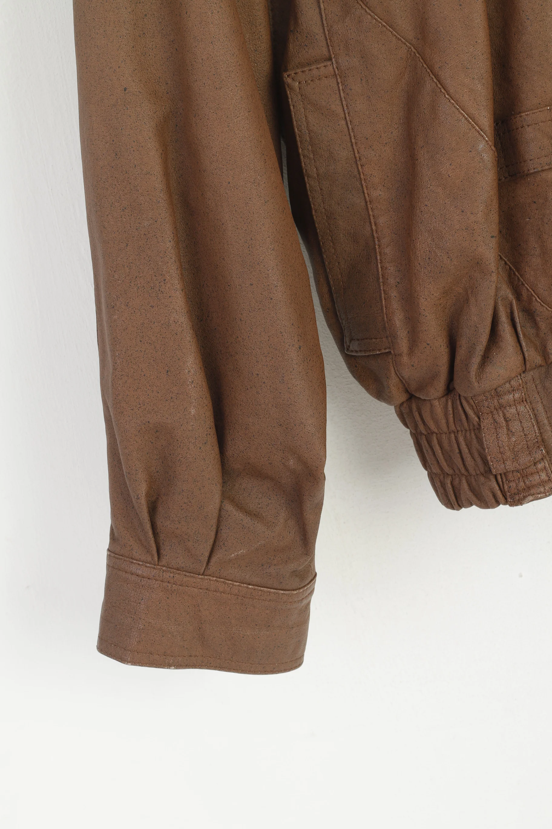 C&A Men 52 L Bomber Jacket Brown Leather Vintage Removable Sleeve Biker Top - Image 3
