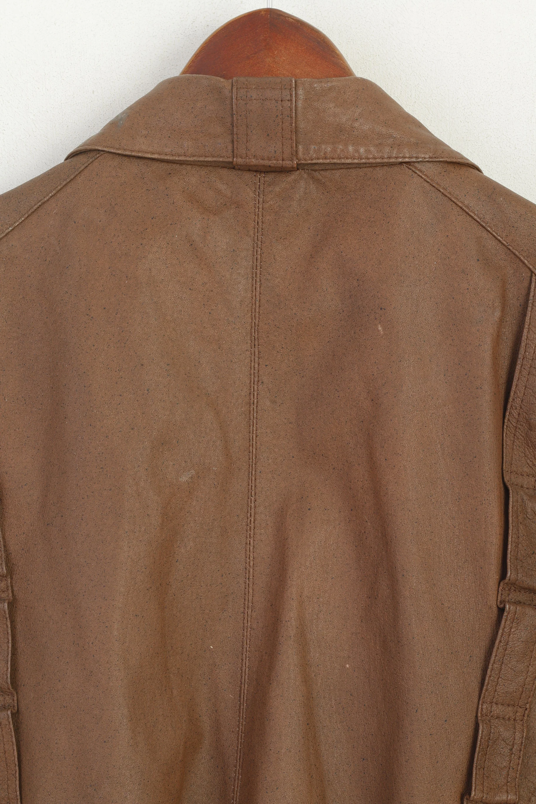 C&A Men 52 L Bomber Jacket Brown Leather Vintage Removable Sleeve Biker Top - Image 7