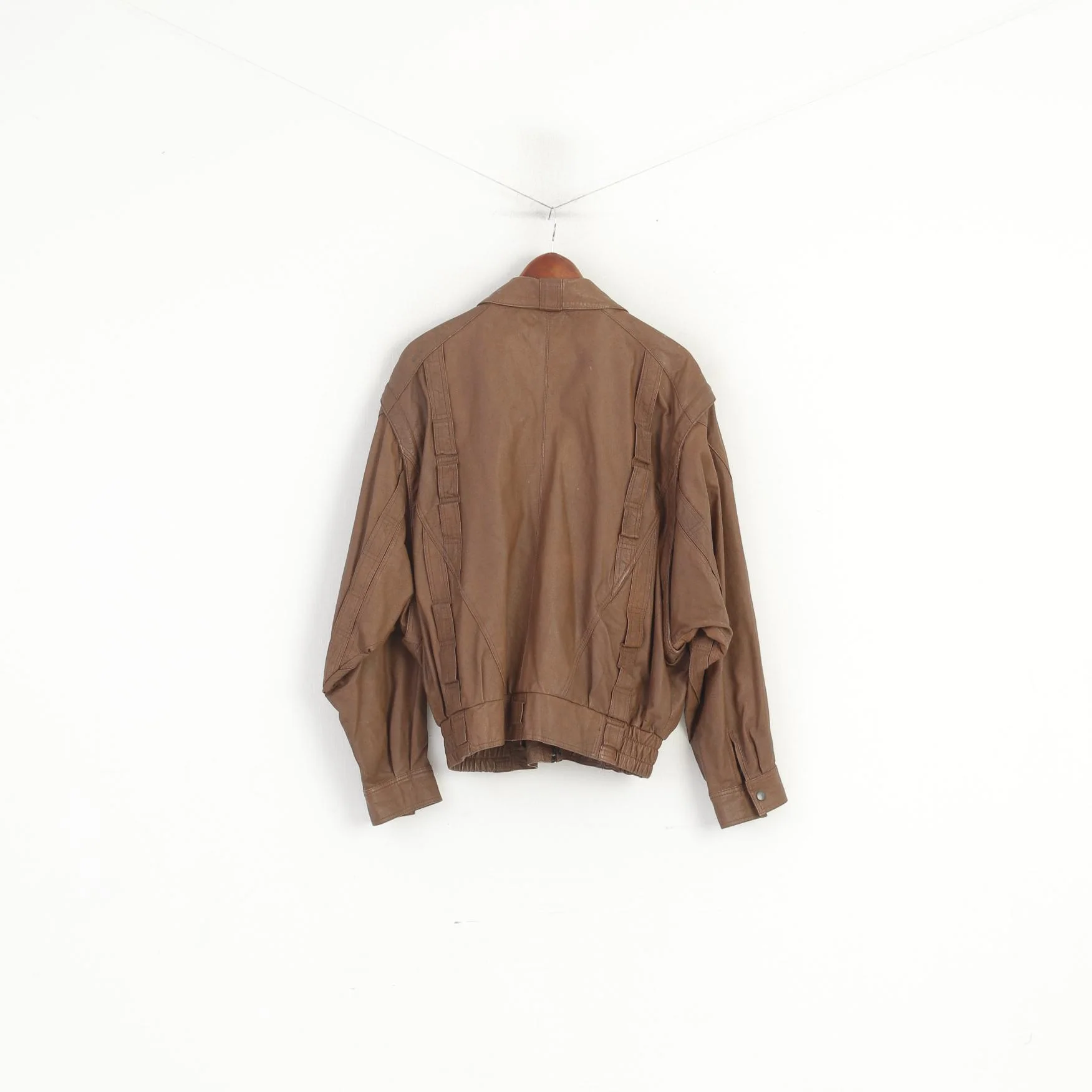 C&A Men 52 L Bomber Jacket Brown Leather Vintage Removable Sleeve Biker Top - Image 8