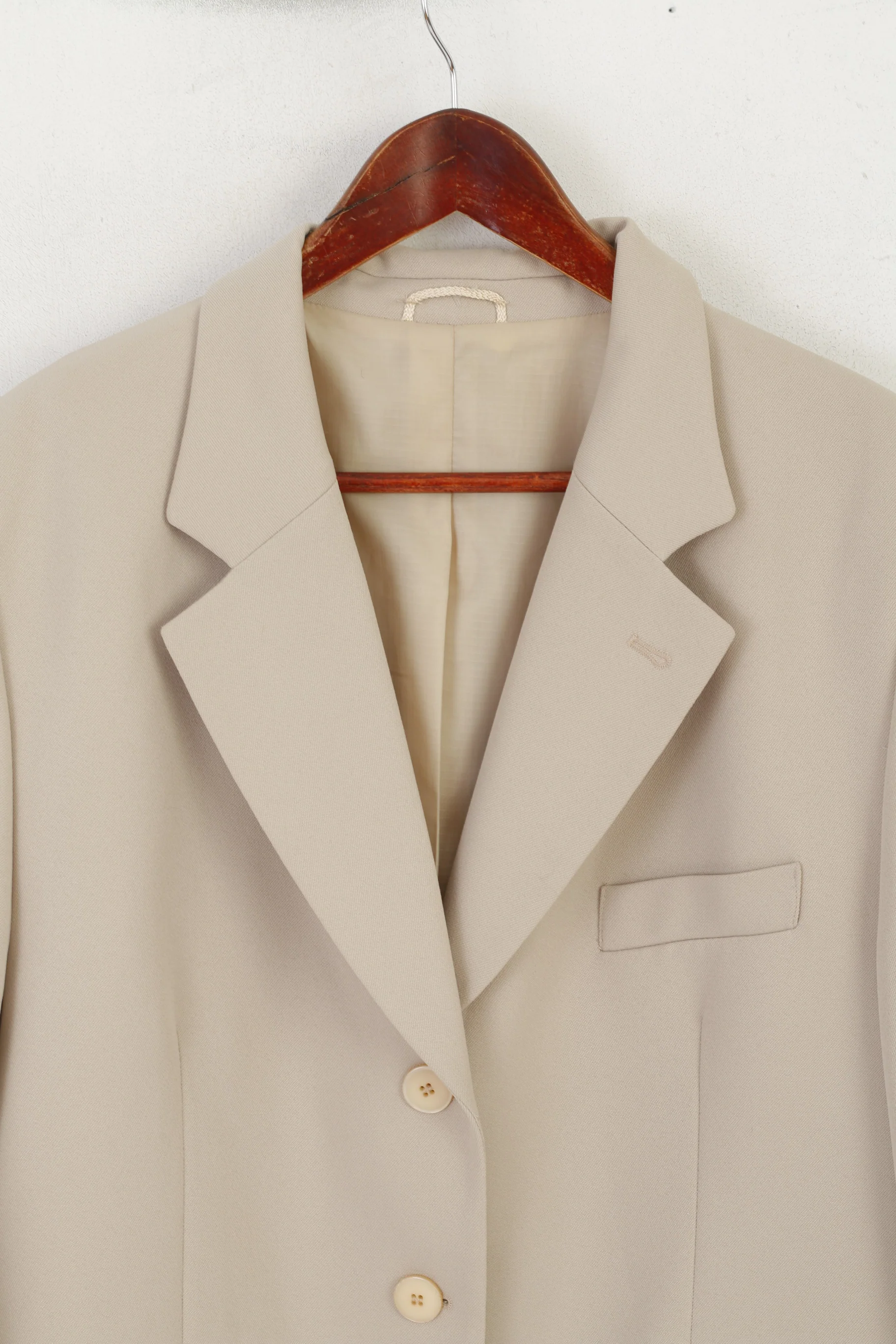 C&A Women 20 46 Blazer Beige Shiny Vintage Single Breasted Shoulder Pads Jacket - Image 3