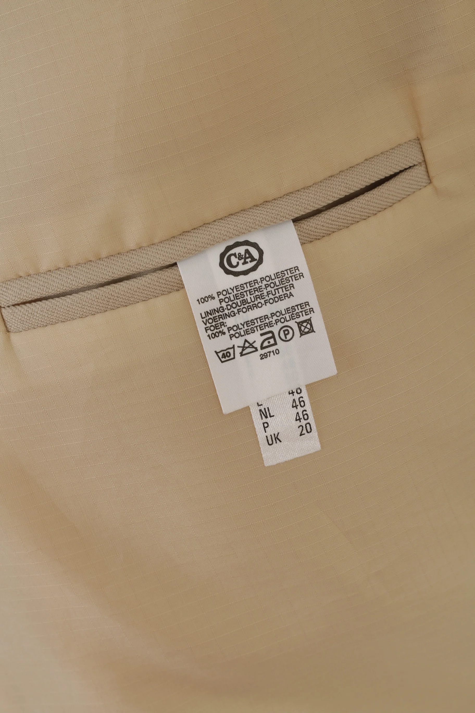 C&A Women 20 46 Blazer Beige Shiny Vintage Single Breasted Shoulder Pads Jacket - Image 5