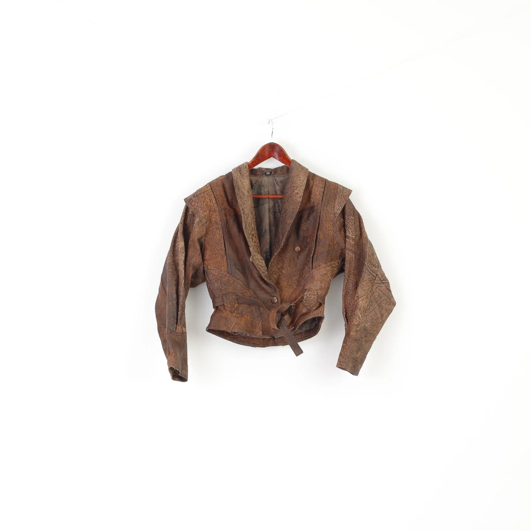 C&A Women 38 S Leather Jacket Brown Vintage 90s Leder Cropped Biker Top - Image 2